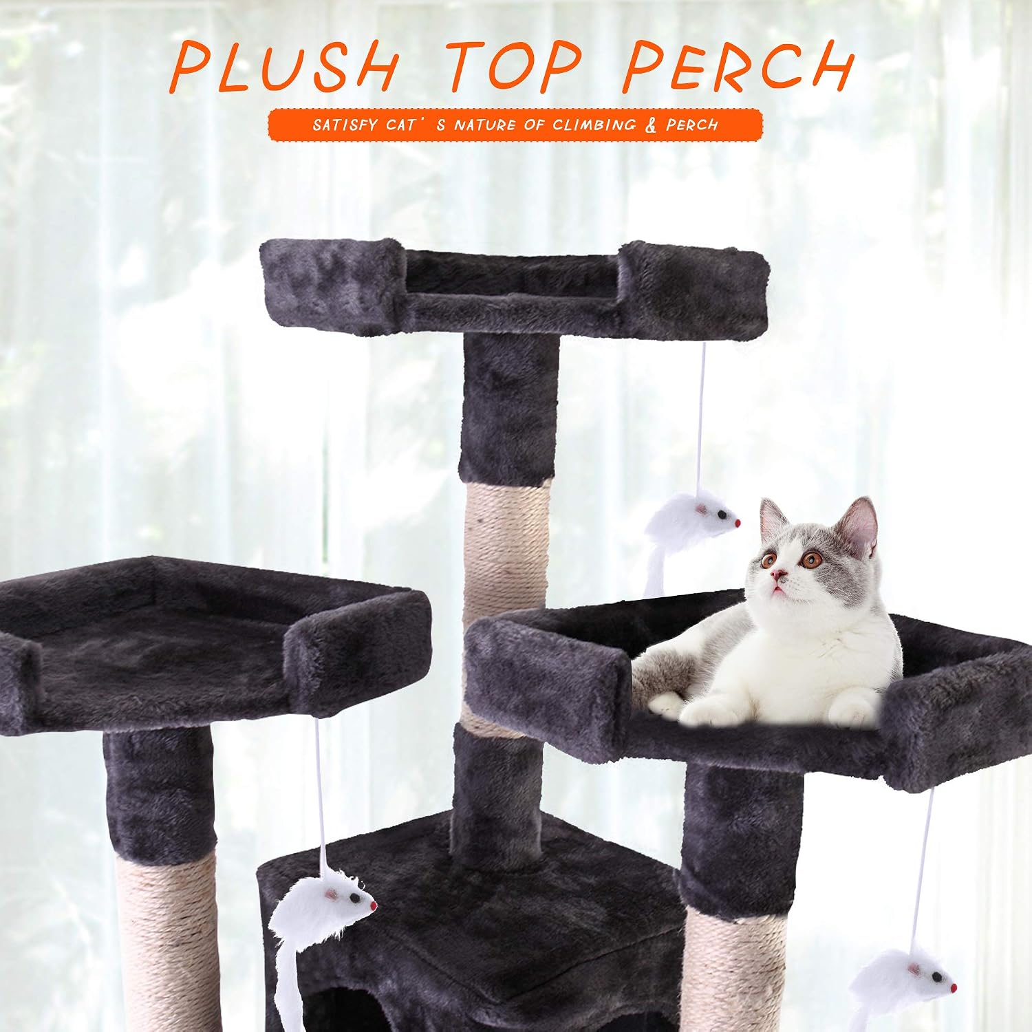 JAXPETY 67”H Multi-Level Cat Tree Cat Tower, Kitten Condo House with Scratching Posts, Kitty Pet Play Activity Center, Gray