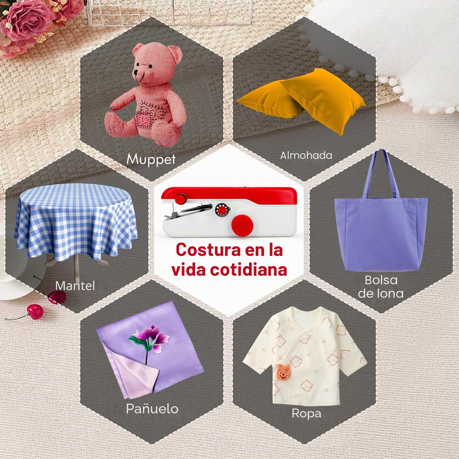 Máquina de Coser Portátil Mini para Principiantes – Eléctrica, Puntada Rápida, Velocidad Ajustable, Kit DIY de Reparación de Ropa para Hogar y Viaje (Rojo)