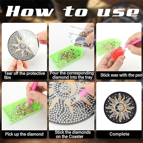 Miniatura 6 de Xuhal Juego de 12 posavasos de pintura de diamantes de tarot, posavasos de arte de diamantes con soporte para bebidas de bricolaje para adultos,