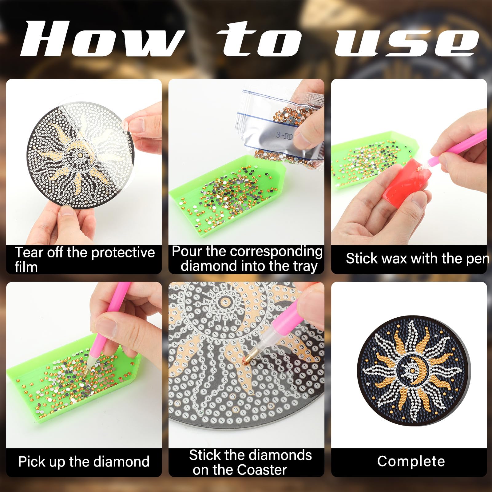 Xuhal Set di 12 sottobicchieri per pittura a mosaico con diamanti e tarocchi fai da te, con supporto, per adulti, principianti e bambini, 12 stili