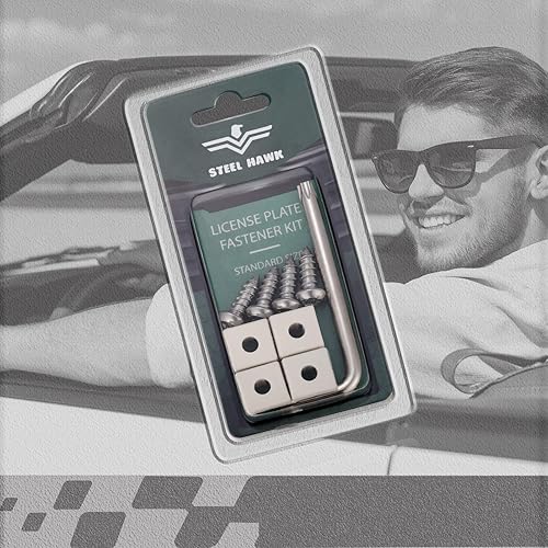 Miniatura 3 de STEEL HAWK Kit de cierre de seguridad para placa de matrícula de acero inoxidable, 4 tornillos Torx de seguridad con retenedores de nailon a juego y
