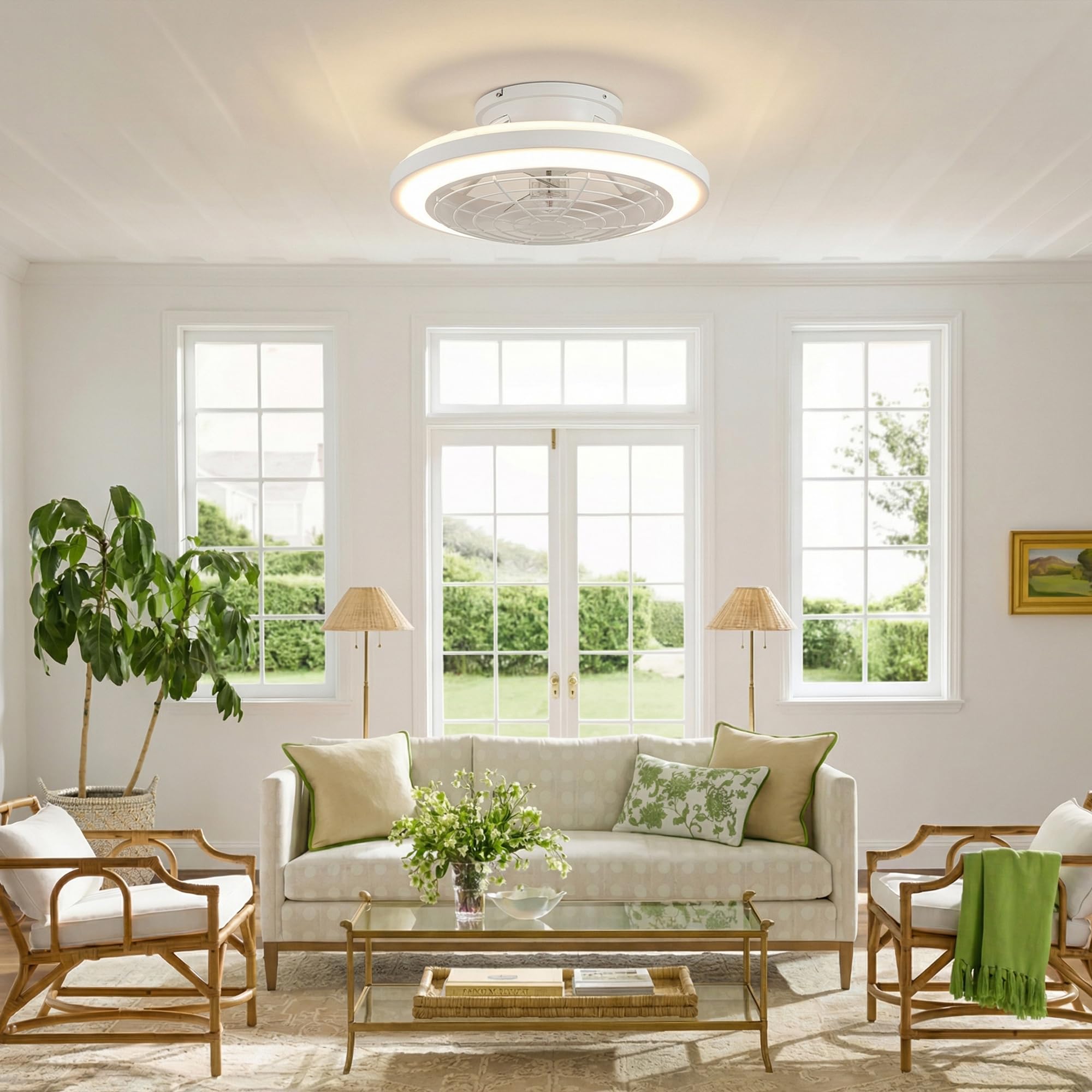 Parrot Uncle Ventiladores De Techo Con Luz Reversibles,50 Cm Mando a Distancia, Iluminación Inteligente, Temporizador Y 6 Velocidades; Ventilador De Techo Inteligente, Silencioso Con Luz Pa Blanco