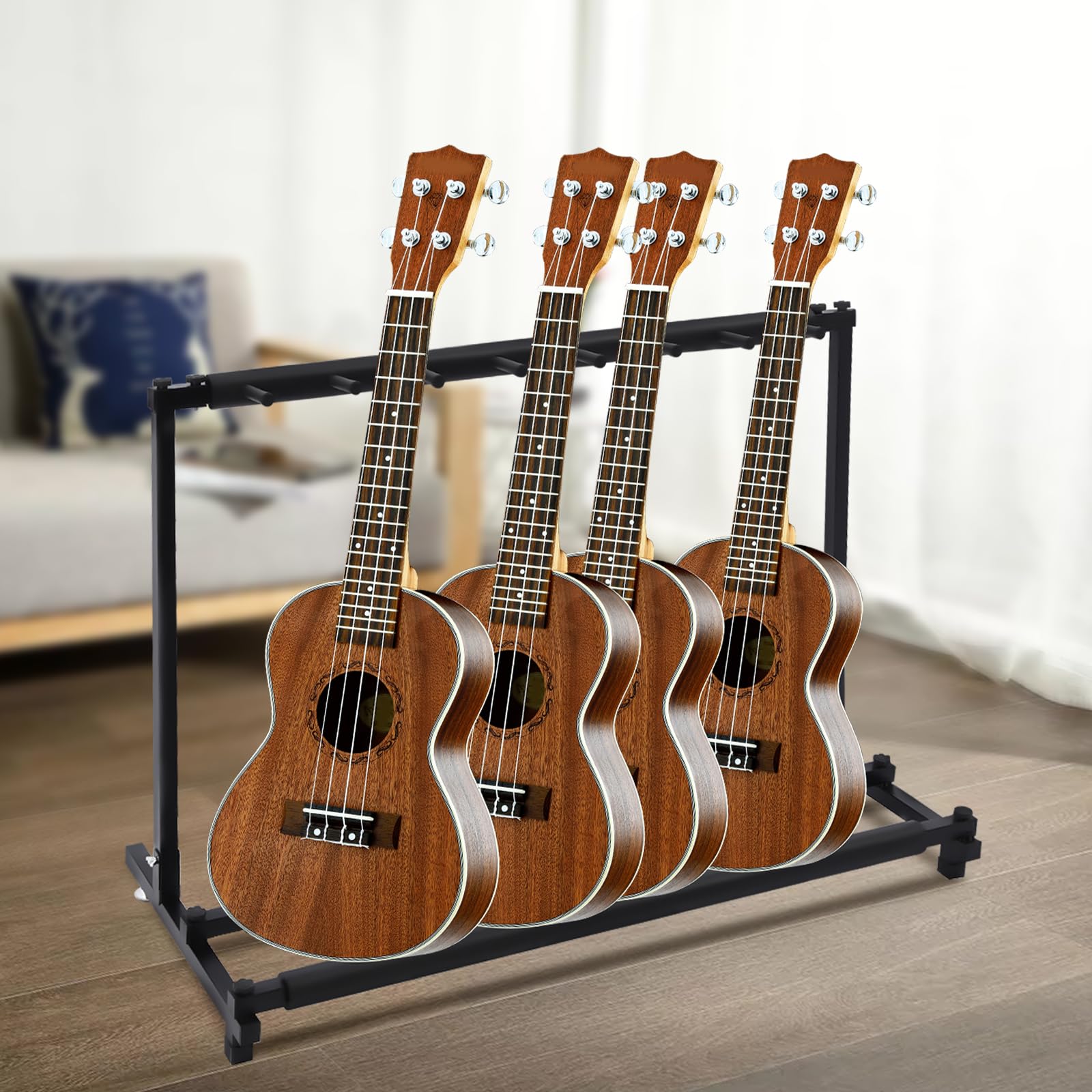 MINRS Soporte universal para guitarras múltiples, soporte para bajos múltiples, para guitarra acústica, guitarra occidental, guitarra eléctrica, 110 x 46,5 x 73 cm (7 compartimentos)