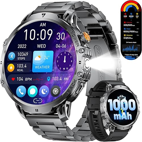 LIGE Military Smartwatch Men - 1000 mAh/1.85 Inch HD Large Touch Screen/LED...