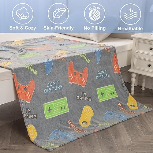 Miniatura 3 de Manta de juegos de juguetes regalos para niños, manta de control de juegos que brilla en la oscuridad para niños de 1 a 14 años, niños pequeños,