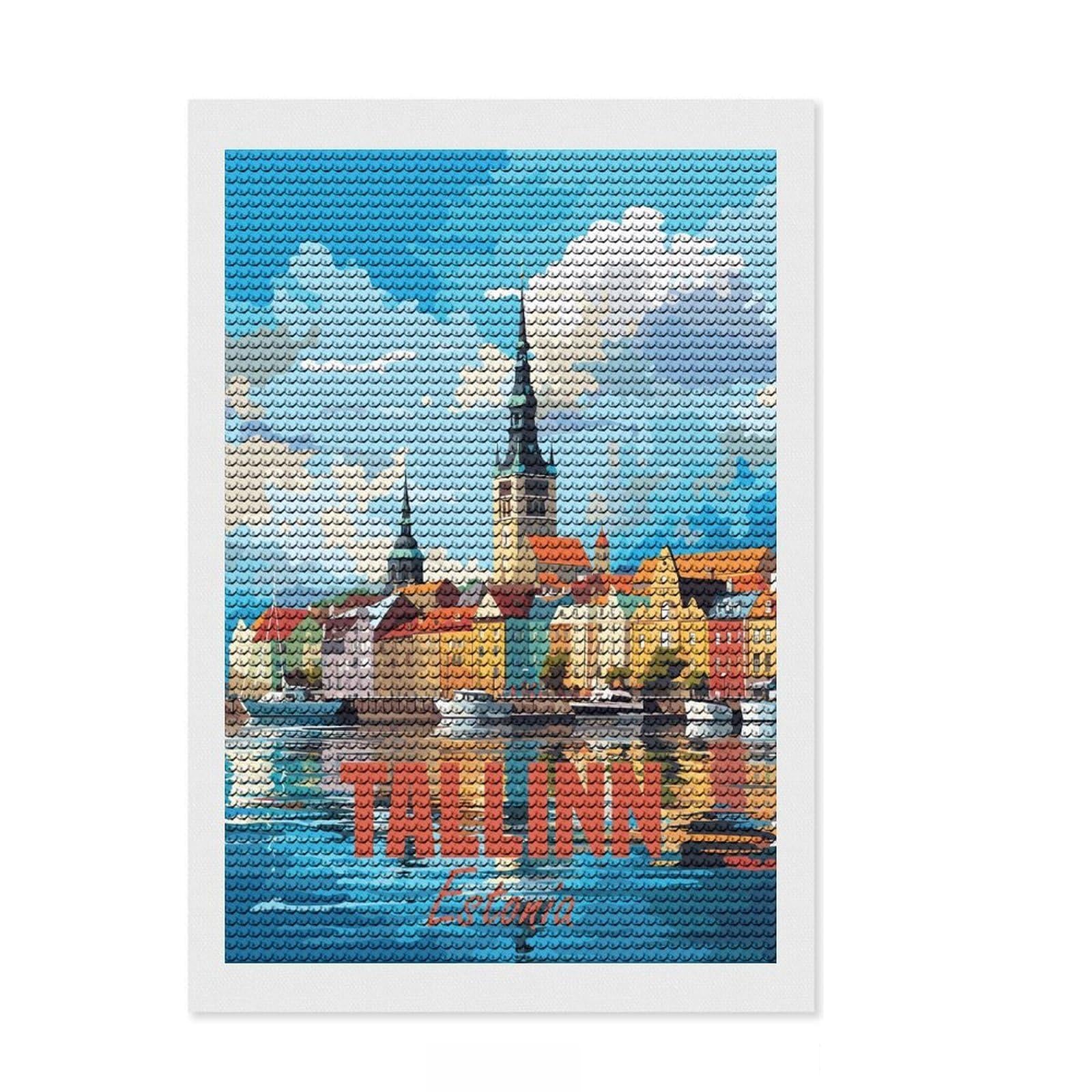 Junmoney Tallinn Estonia Diamond Art Kit 8"x12", Easy Handmade Project, Nice Detail and Sparkle, Office Decor, Birthday Gift, Easy to Enjoy