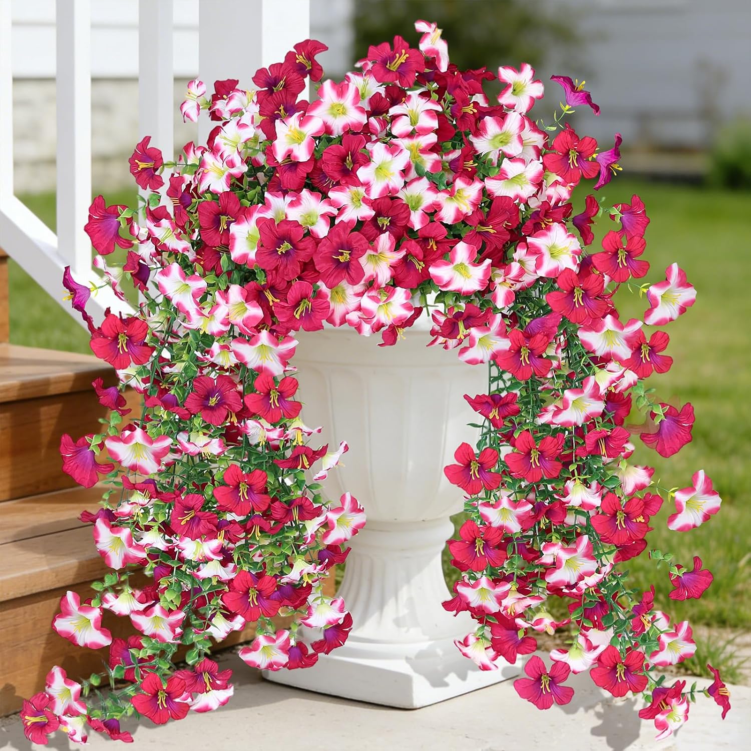 Vibrant Silk Artificial Flowers for Outdoors with Realistic UV Resistant Fake Plants,Includes 2 PCS of Spring Garden Decor Set for Hanging, Patio, Front Porch, Yard Decorations Outdoor