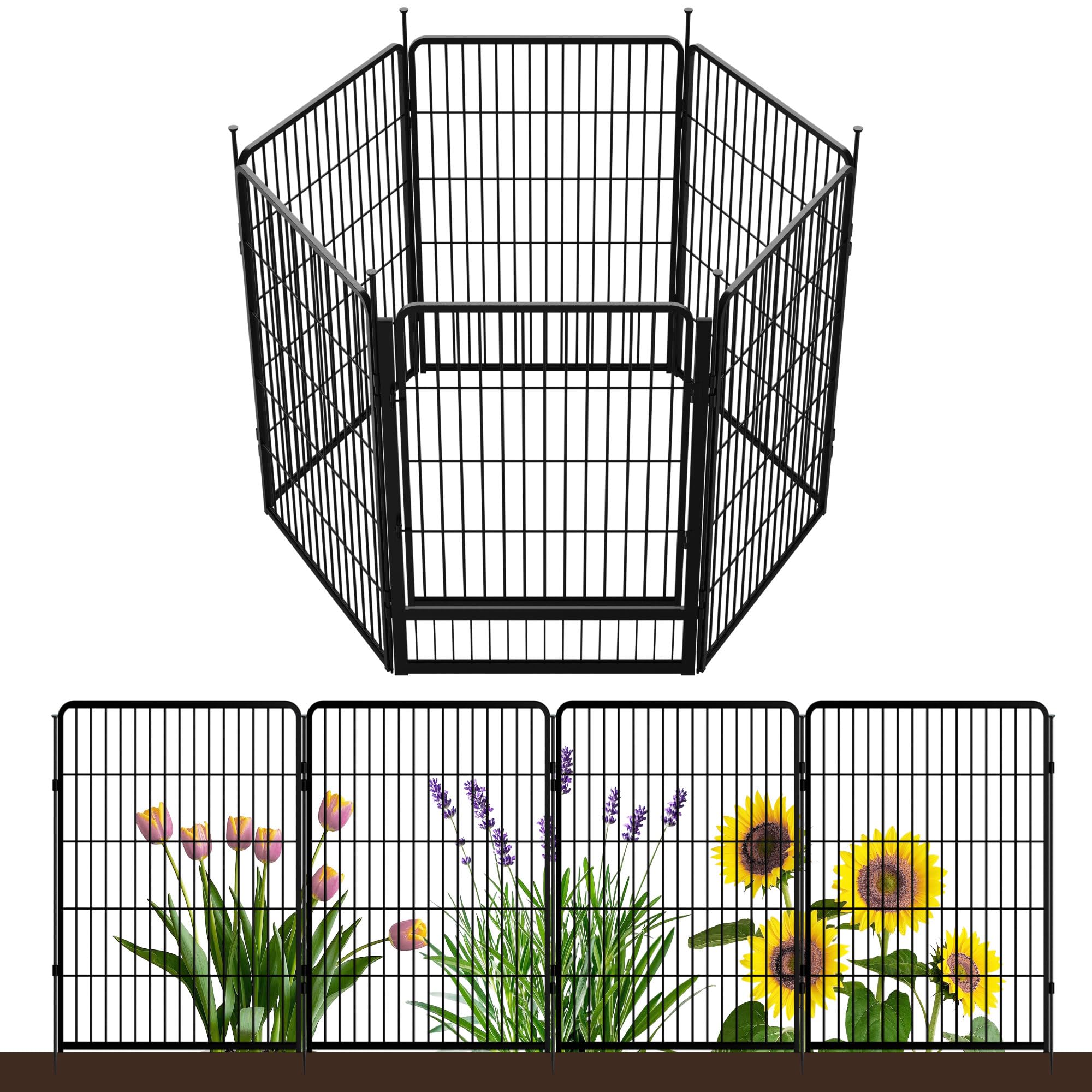 SunsGrove Decorative Garden Fence with Gate 100 cm(H) x 4.1 m(L) 6 Panels, Heavy Duty Metal Animal Barrier Fence for Yard, Flower Bed Fencing, Garden Border Fences, Easy Set Up, Black โ image 1
