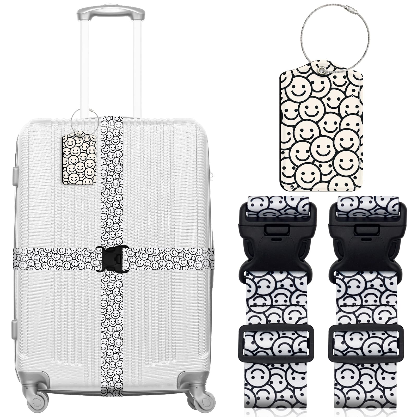 ZHOMA 3 Pack Luggage Straps Tags Set for Suitcases, Travel Adjustable Belt with Quick Release Buckle and Name ID Label Card, Heavy Duty Nylon Bag