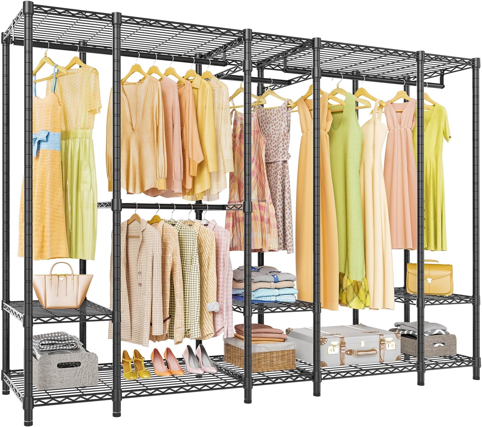 Amazon.com: Aheaplus Wood Clothes Rack Wardrobe Closet for Hanging ...