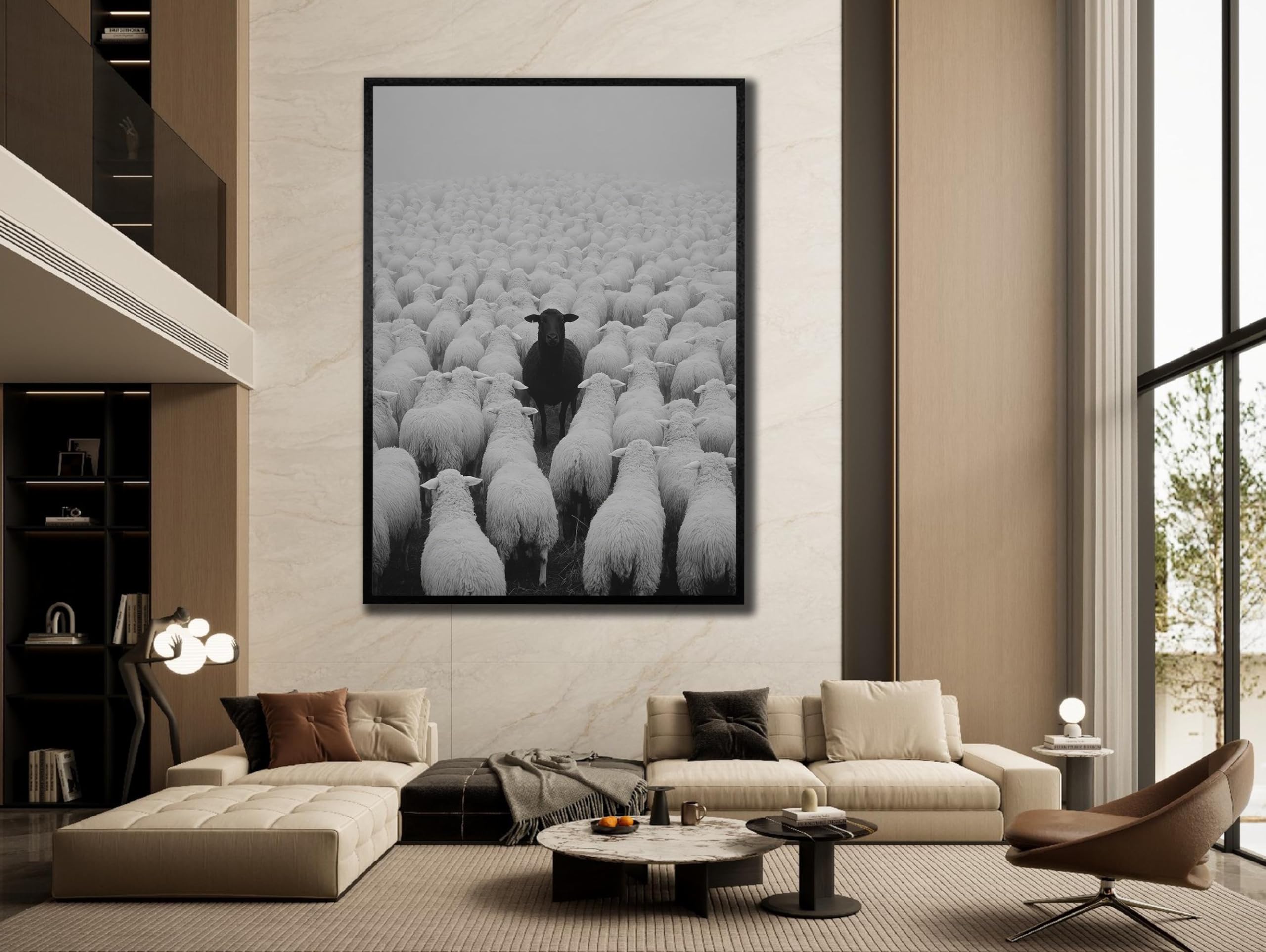 LMYCHENG Schwarzes Schaf Porträt Leinwandbild: Moderne Wohnzimmerdekoration Leinwand-Ölgemälde, Vintage-Tierposter (80x120cm/Innenrahmen)