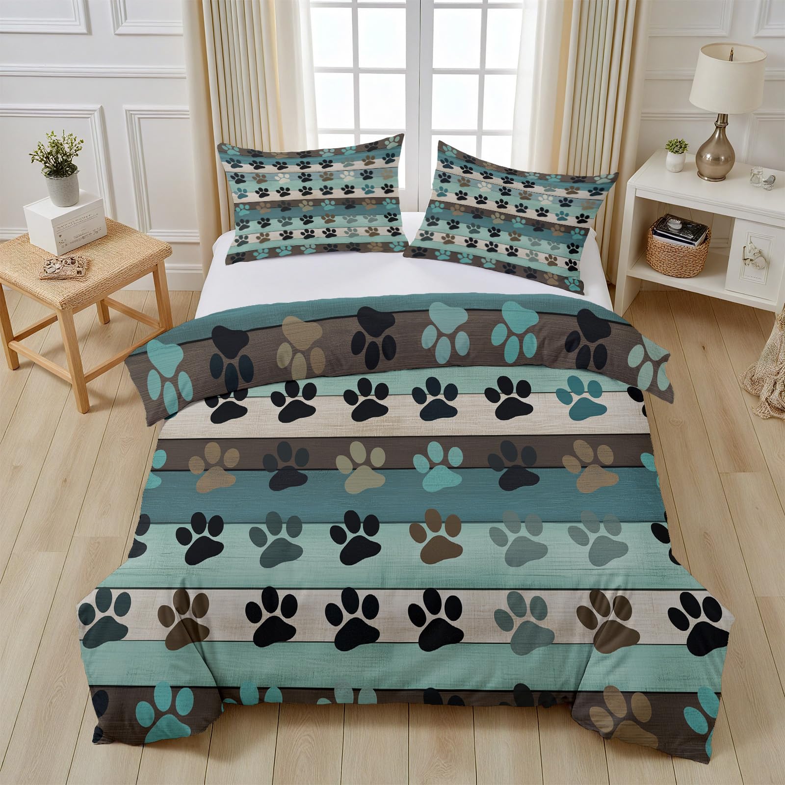 Parure de lit pattes de chien et chat 140x200cm pour chambre d'enfant cocooning