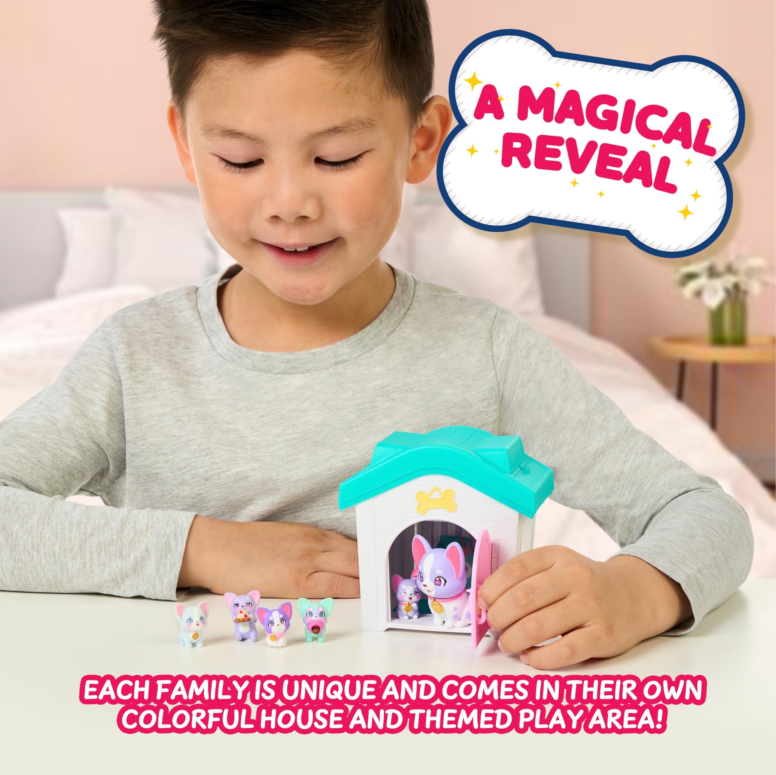 Little Live Pets Mama Surprise Families – Coffret Maison de Maman Bouledogue français et épagneul, 2 Maisons et des Chiots Uniques, 4-6 bébés par Maman, Set de Jeu Pliable, + de 80 à Collectionner