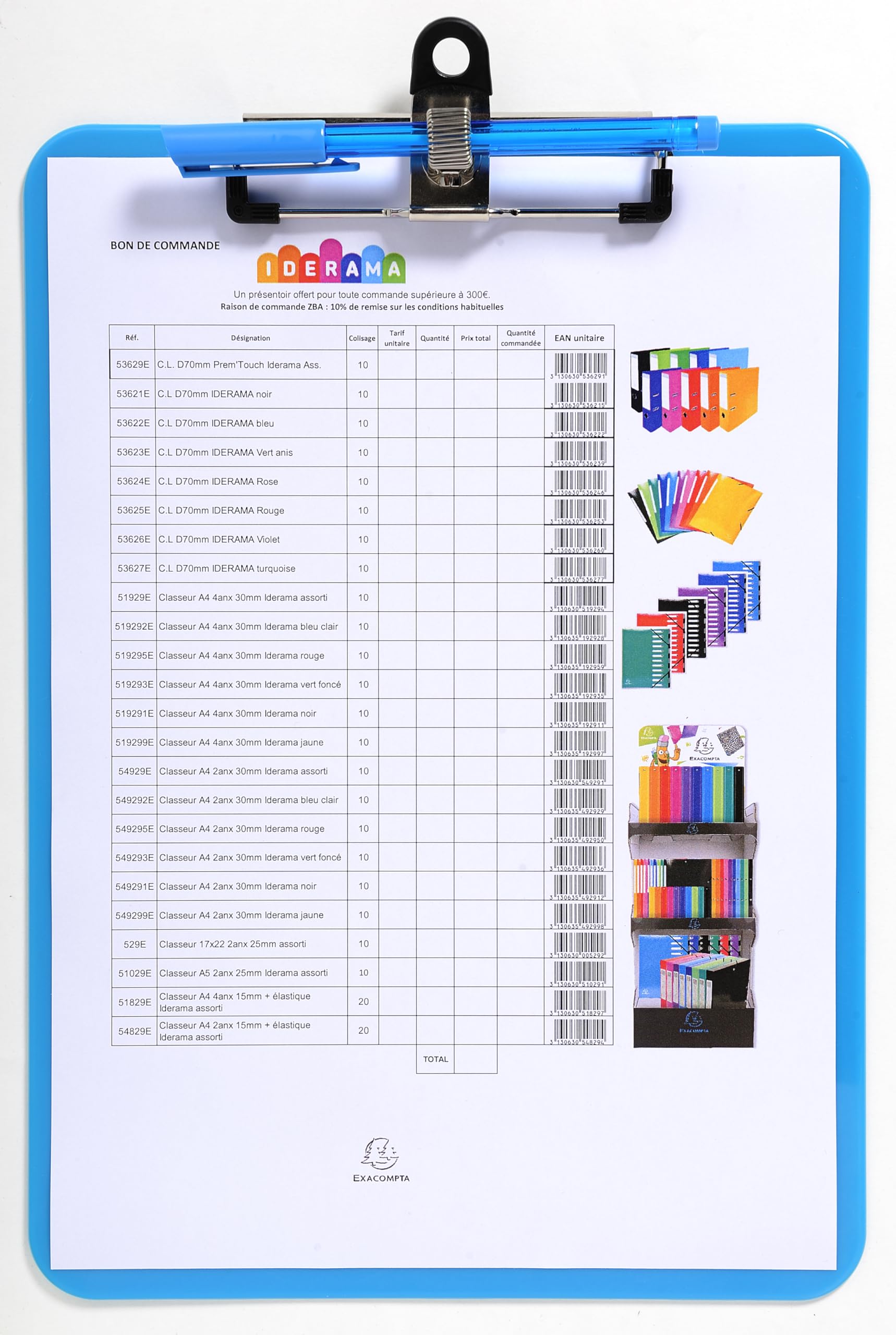 Exacompta 12690E Packung mit 10 Klemmbretter Iderama, 22,5 x 31,5 cm, perfekt für unterwegs, praktisch, aus PP, farbig sortiert, 10er Pack