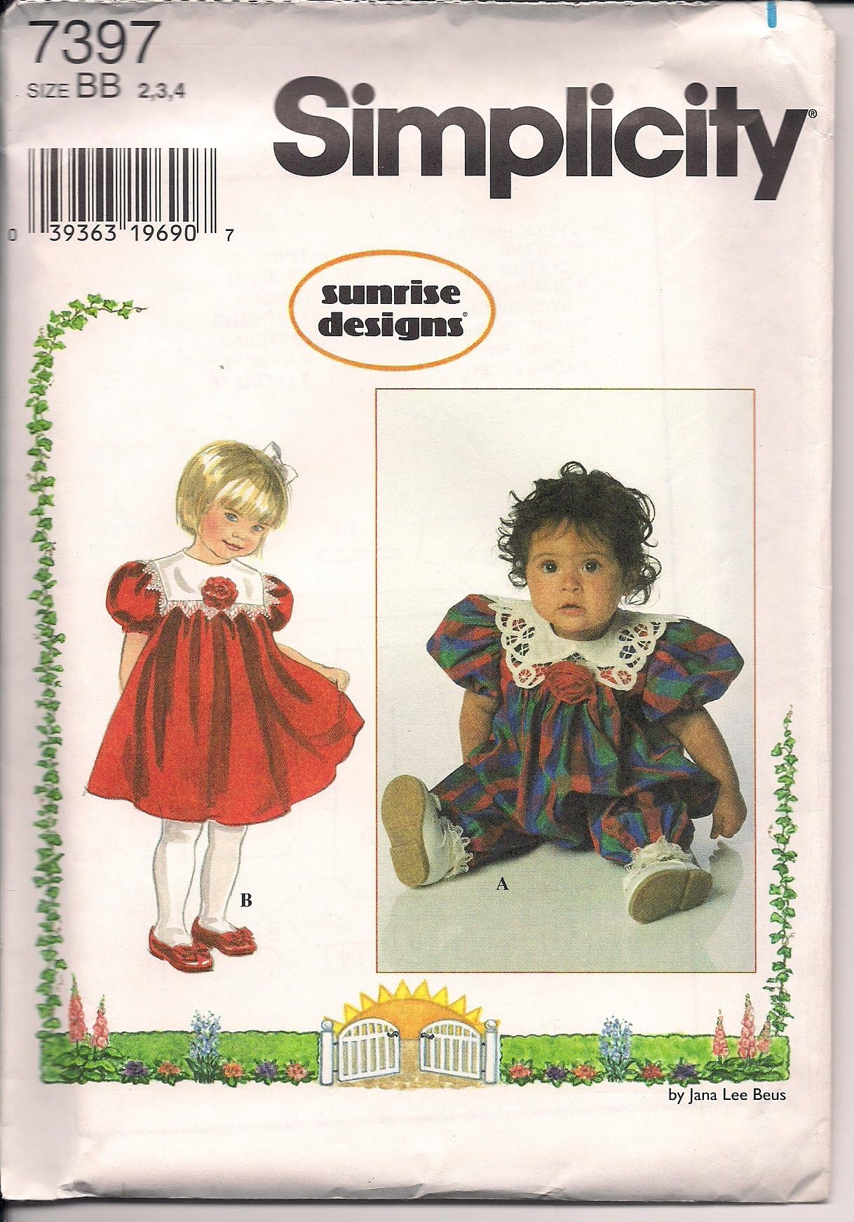 Simplicity Sunrise Designs 7397 Toddler Girl's Puffy Sleeve, Yoked Dress or Jumper Size BB 2,3,4