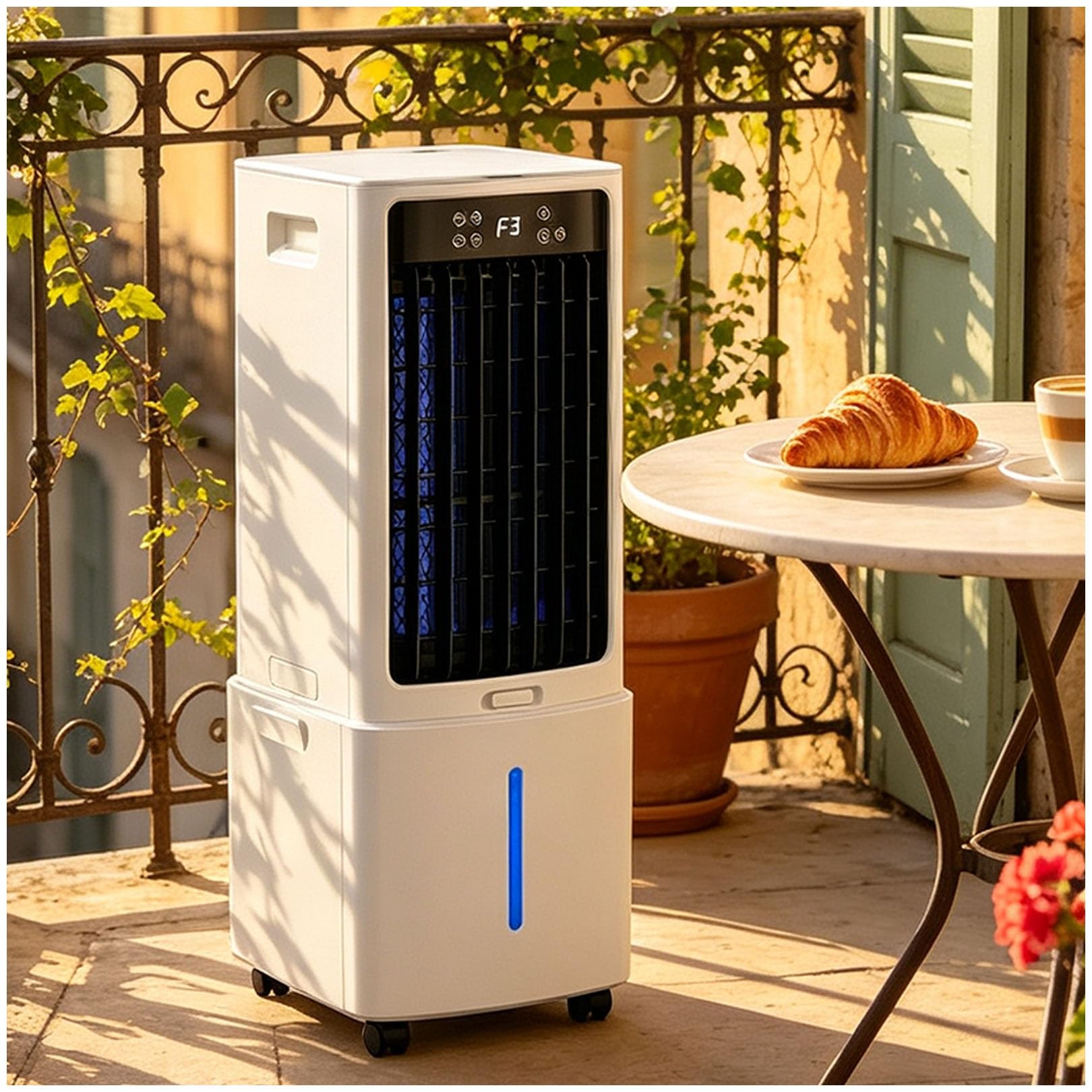Water Cooling Fan, 12L Portable Air Cooler, 2 Ice Packs, 588 CFM, 3 Speeds, 7.5H Timer, Wide Oscillation, Ventless Cooling for Tent