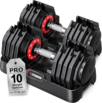 Rendpas Adjustable Dumbbells Set of 2, 1 Hand Adjustable Weights Dumbbells Set, 5 in 1/10 in 1 Free Dumbbell with Anti-Slip Texture Handle, 25/55/80lb Pair Weight Set For Home Gym Suit both Men and