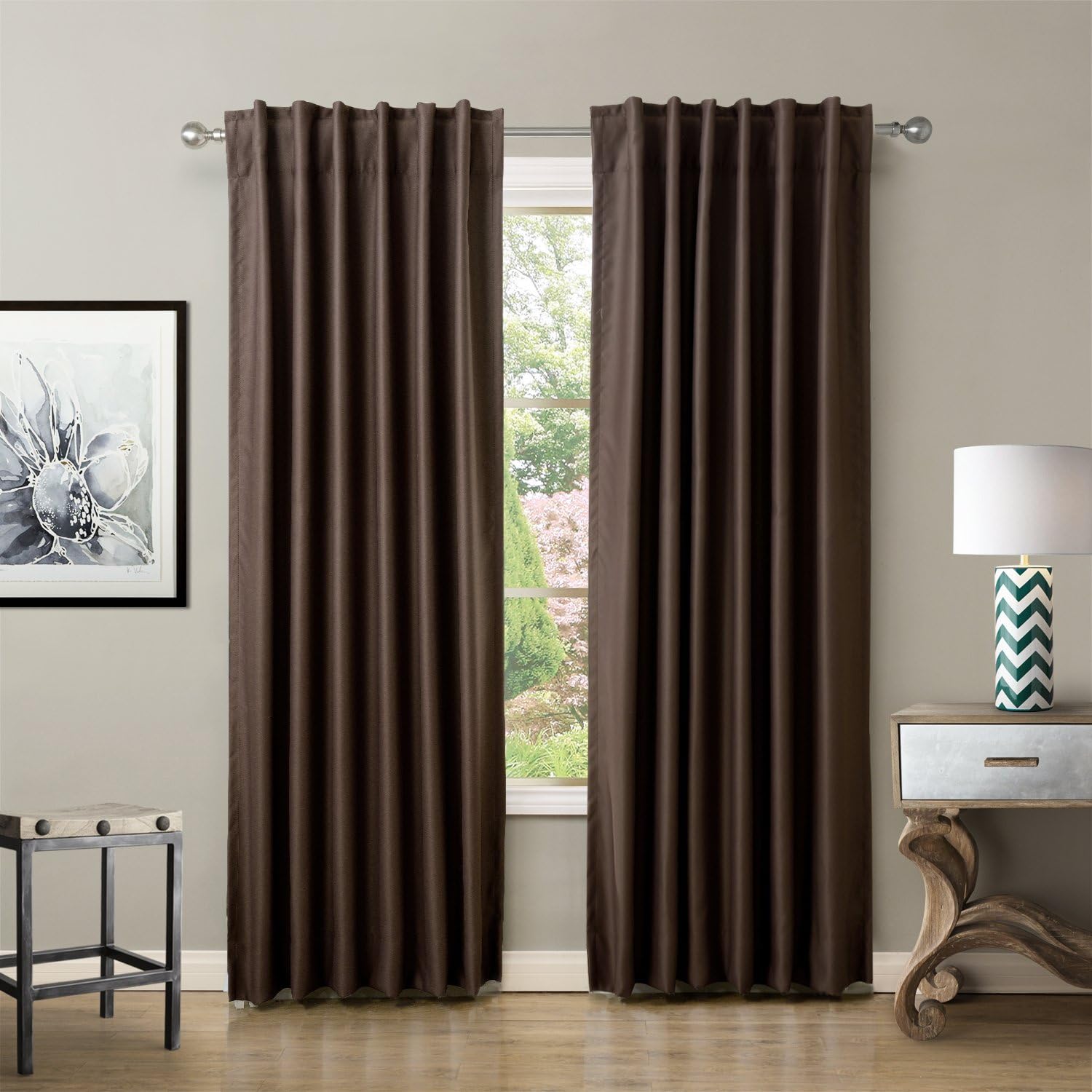 Blackout Thermal Curtains 52W x 84L(Inch) 2 Panels- Back Tab/ Rod Pocket- Darkening Curtain Insulated Drape/Panels/Treatment for bedroom/kids room- Chocolate