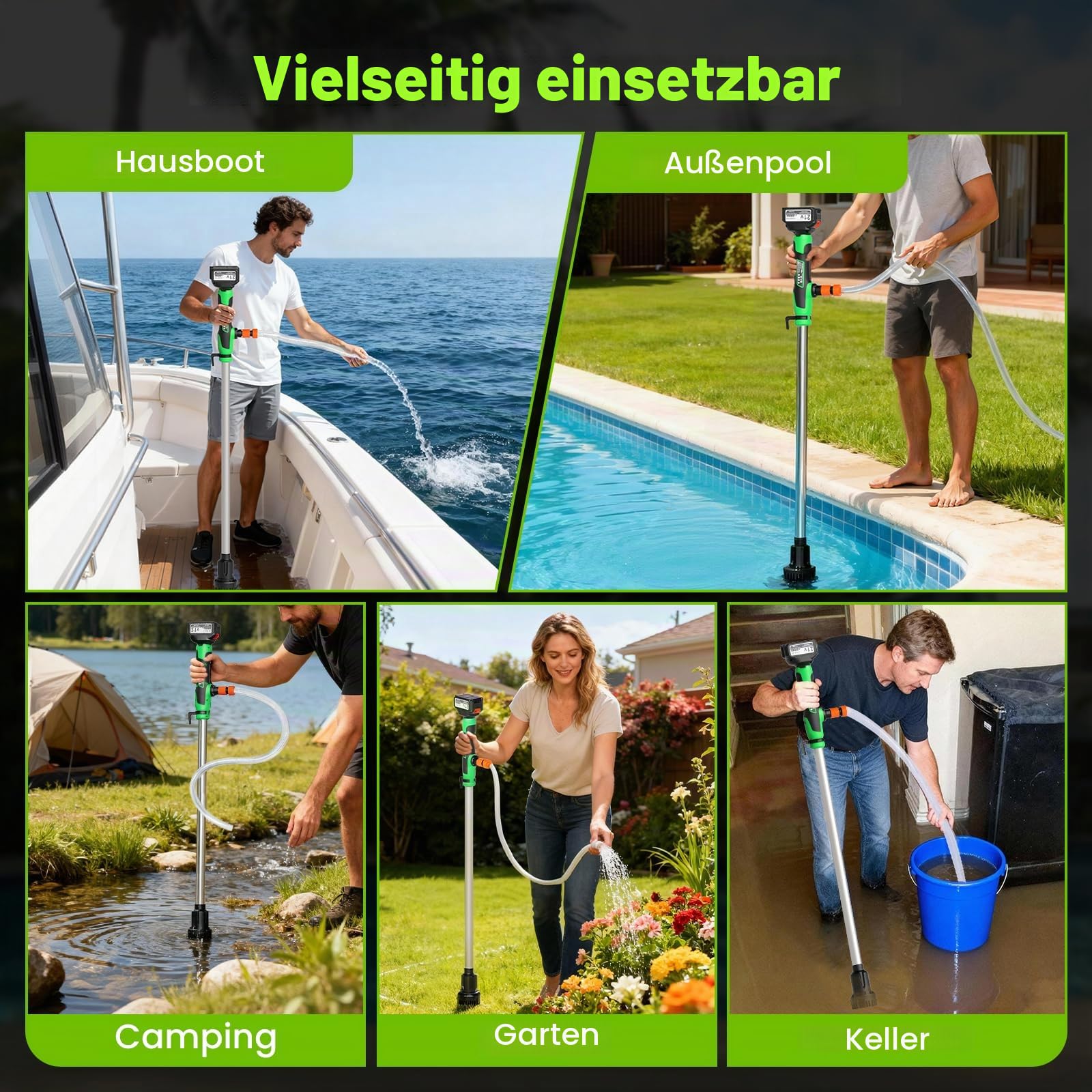 Akku Wasserpumpe, 18V Kabellose Stab-Transferpumpe für Wasser/Diesel, 2725 L/h Transferpumpe mit 4,0 Ah Akku, Stab-Wasserpumpe für Garten, Pool, Keller & Wohnmobil, Einfache Ein-Knopf-Bedienung