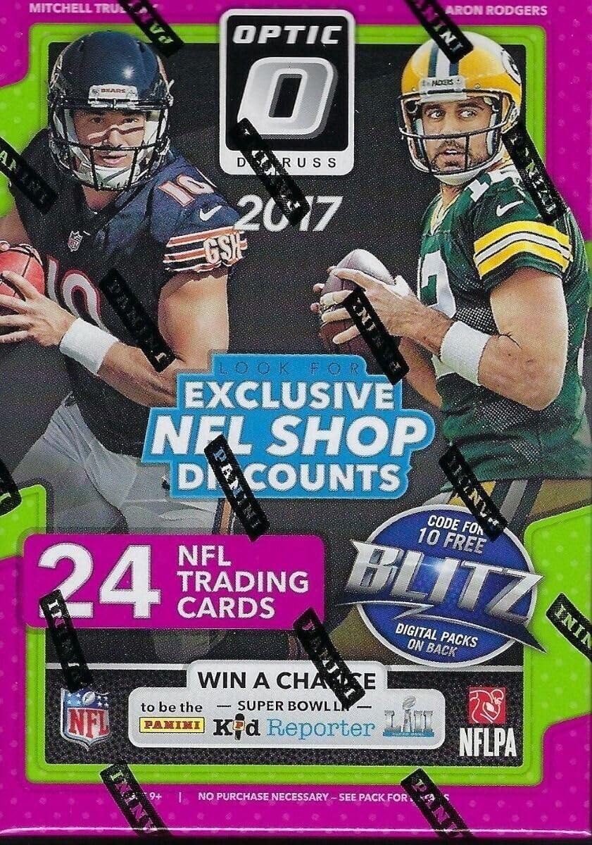 2017 Donruss Optic Football Factory Sealed Blaster Box 6 packs and 24 Cards per box. Look for Rookies & Autographs of Patrick Mahomes, Deshaun Watson