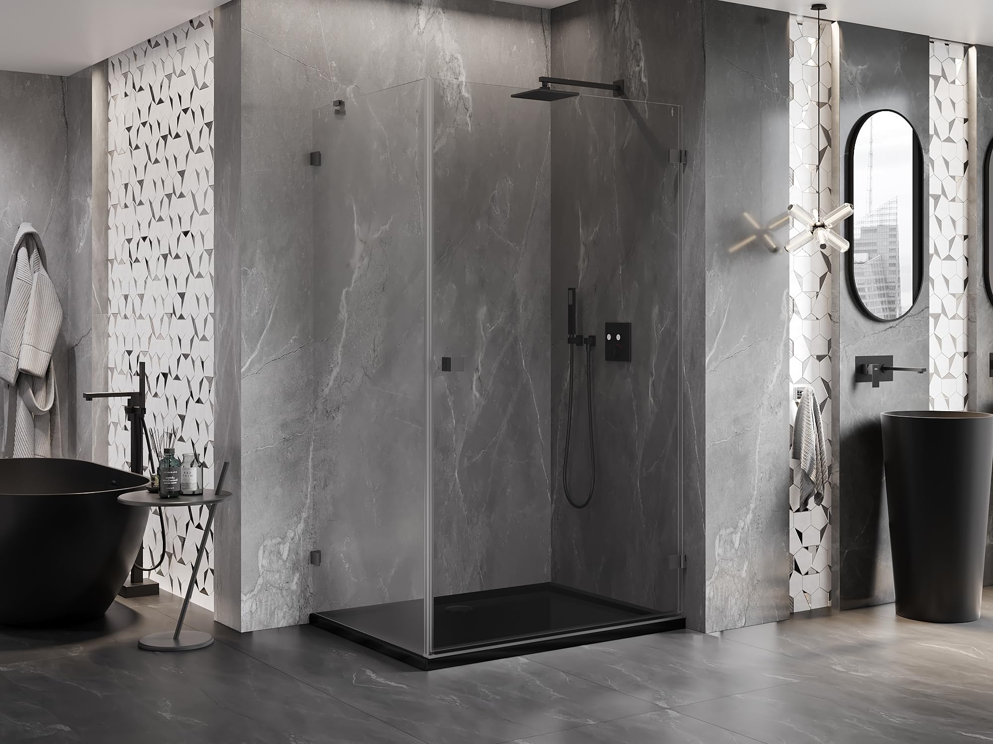 Mexen Lunar-B Duschkabine schwenkbar rechts 95 x 80 cm, transparent, Gun Metal