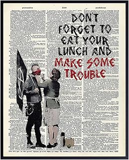 Banksy Make Some Trouble - Wall Art Print on Photo of Dictionary Page - Makes a Great Gift for Home Decor, Living Room, Bedroom - Steampunk Chic - Ready to Frame (8X10) Vintage Photo
