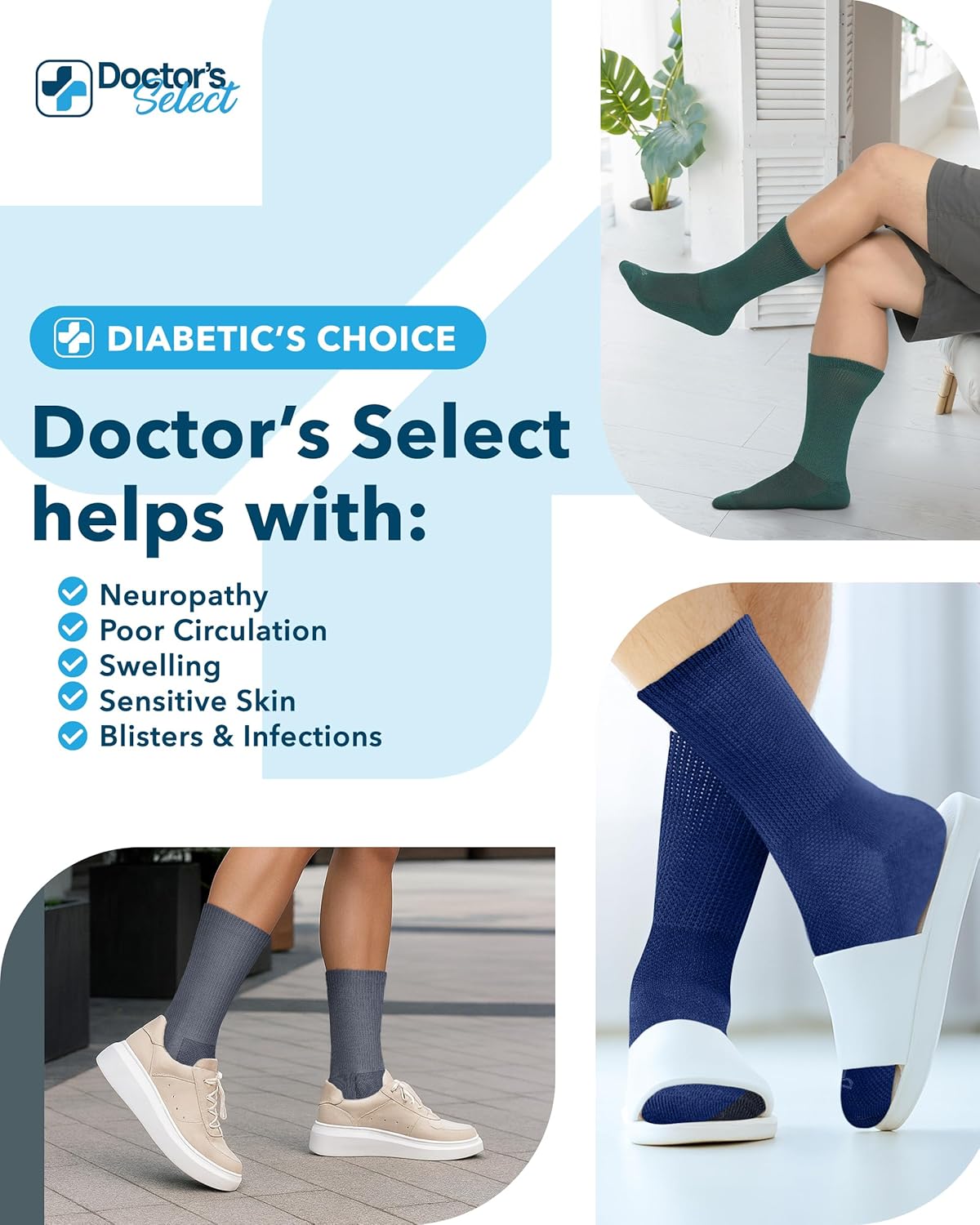 Doctor's Select Diabetic Socks for Men - 4 Pairs Crew Diabetic Neuropathy Socks for Men | Diabetic Socks for Men 9-12 - Image 4