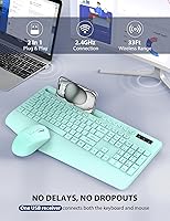 Vista 4 de Combo de teclado y mouse inalámbricos, teclado ergonómico de tamaño completo con reposamuñecas, soporte para teléfono, modo de suspensión, combo
