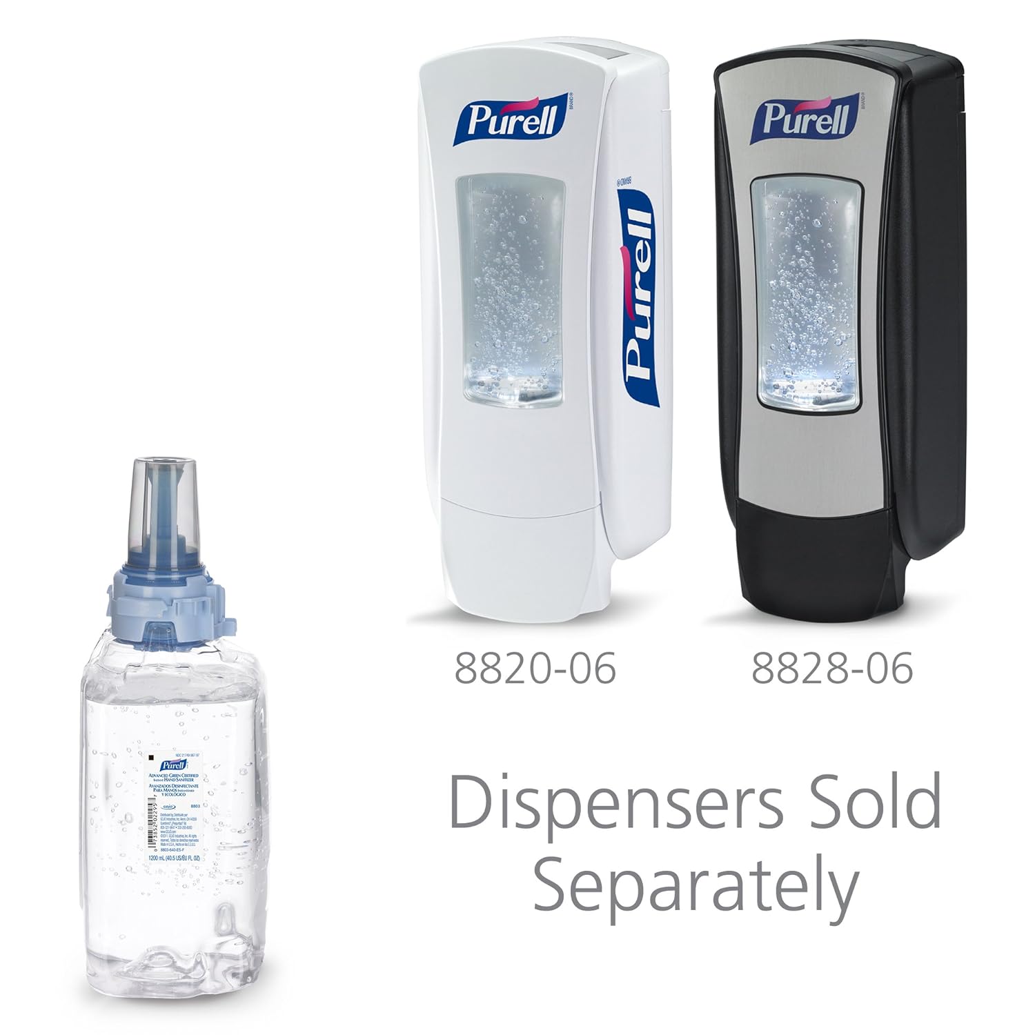 Purell Advanced Hand Sanitizer Green Certified Gel, Fragrance Free, 1200 mL Refill for Purell ADX-12 Push-Style Dispenser (Pack of 3) - 8803-03,Clear