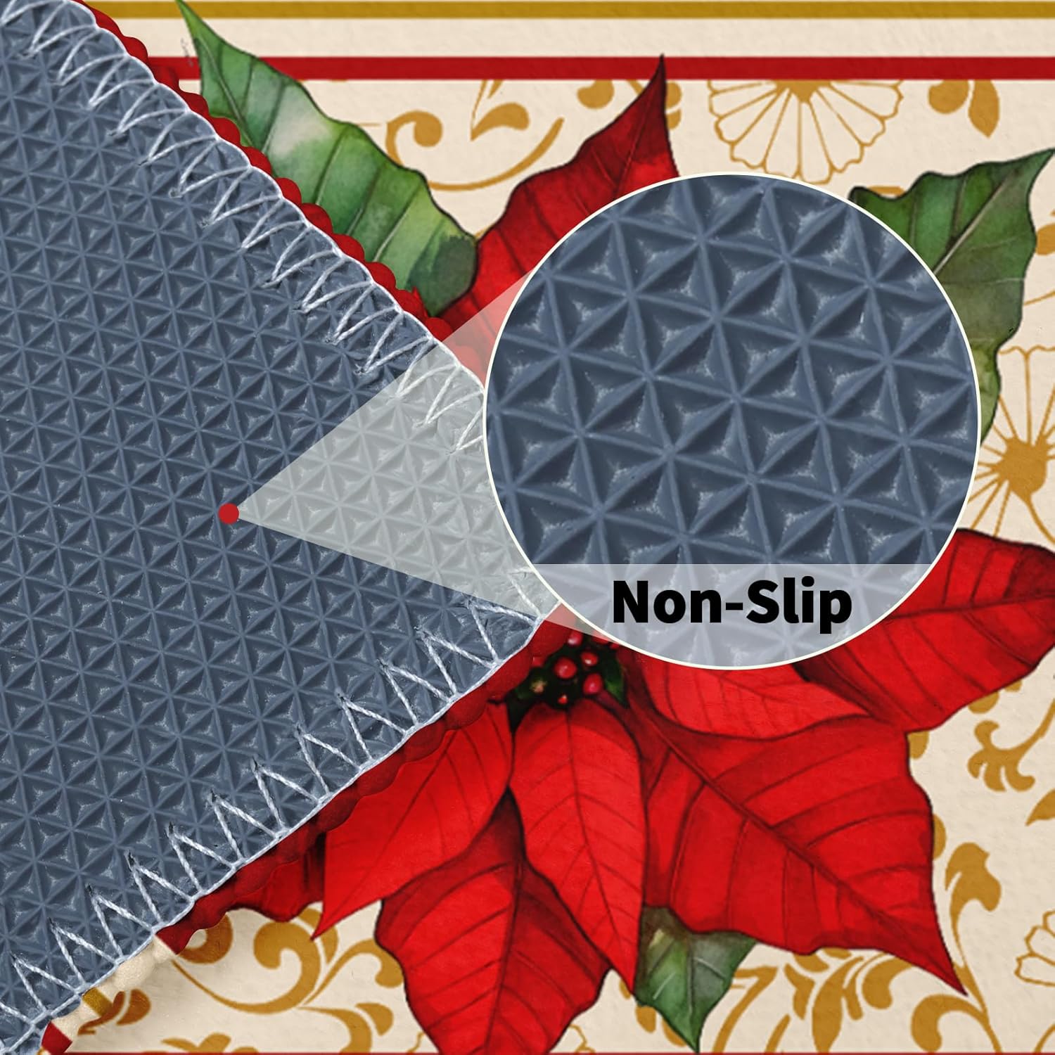 Poinsettia Bath Rug Winter Red Floral Bathroom Mats for Kitchen Sink Bedroom Xmas Flowers Non-Slip Holiday Bathroom Rugs 32x20 Inch for Living Shower Room Bathtub Toilet Tub