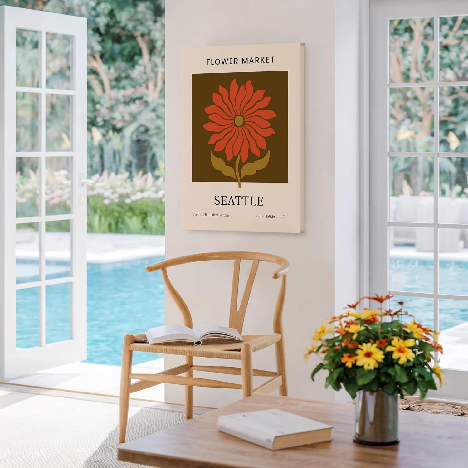 Poster Master Flower Market Canvas - Seattle Print - Boho Botanical Art - Trendy Floral Design - Modern Aesthetic Living Room or Shop Wall Decor - 8x10 STRETCHED Canvas