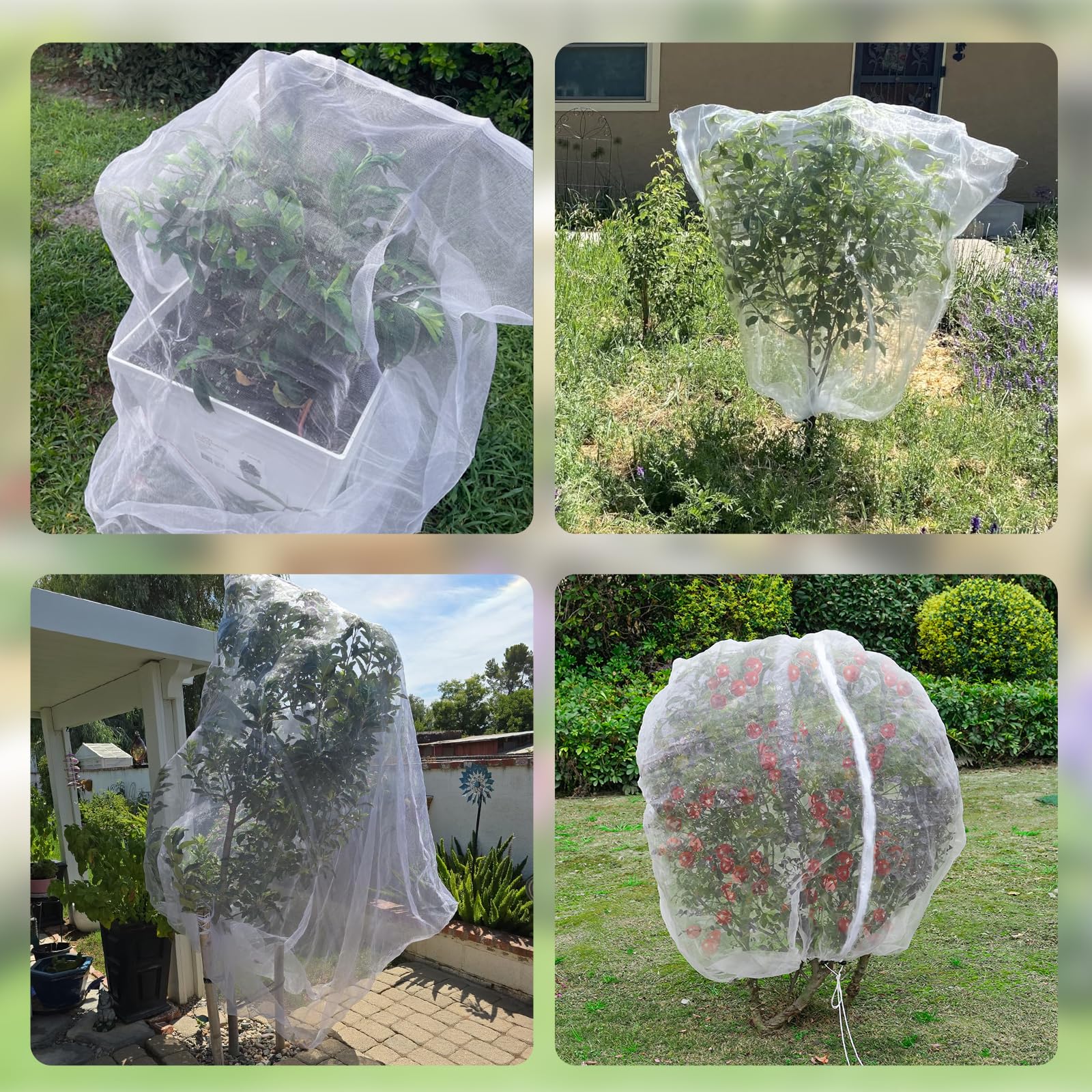 Red de pájaros de 8 pies x 8 pies para jardín con cremallera y cordón, paquete de 2 redes de malla para insectos, bolsa de barrera de plagas, arbustos de arándanos, cubierta de red para vegetales y