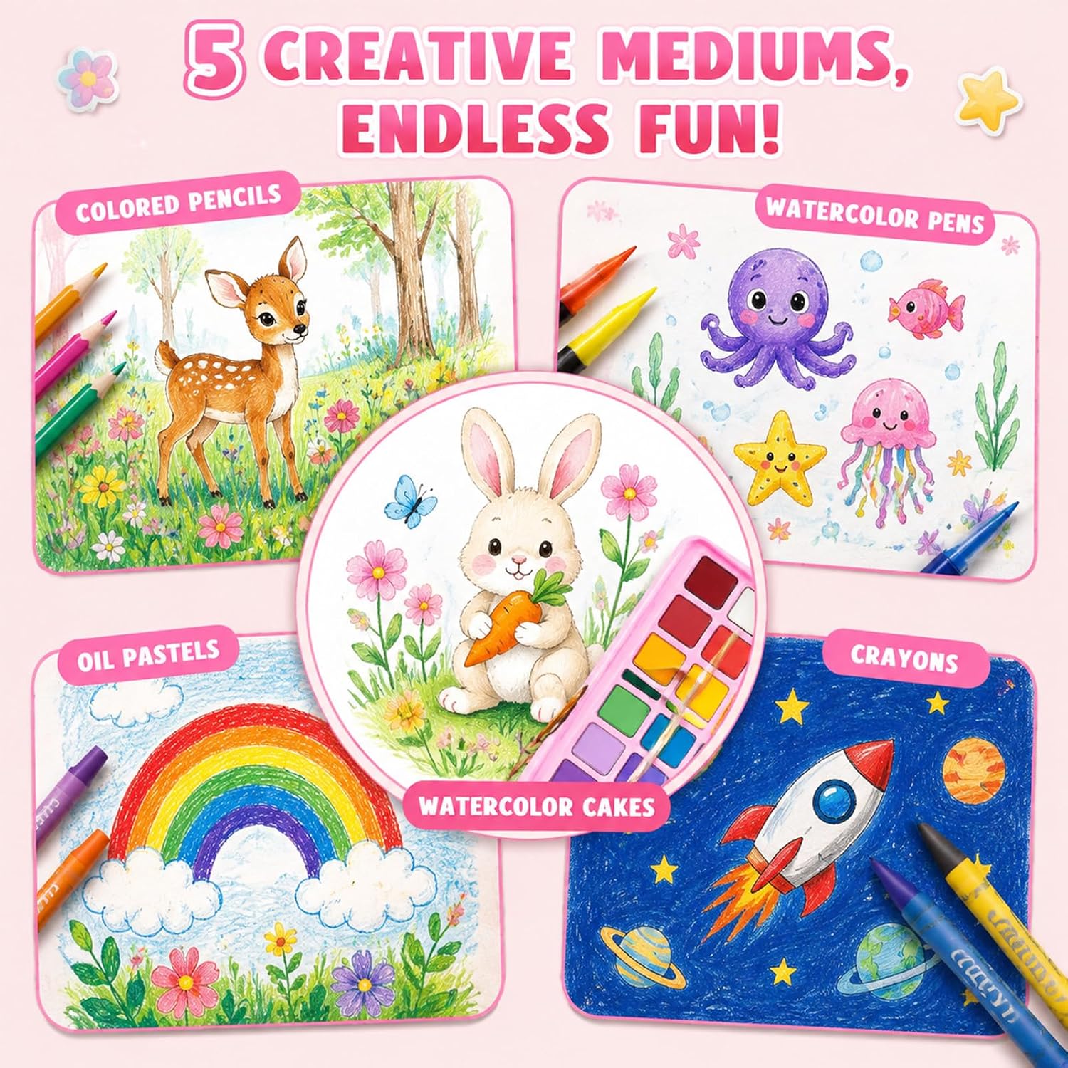 208 PCS Art Supplies,Drawing Art Kit for Kids Girls Boys Teens Artist, Art Set Case with Trifold Easel, Includes Oil Pastels, Crayons, Colored Pencils, Coloring Book, Scissors, Origami Paper 40 Sheets