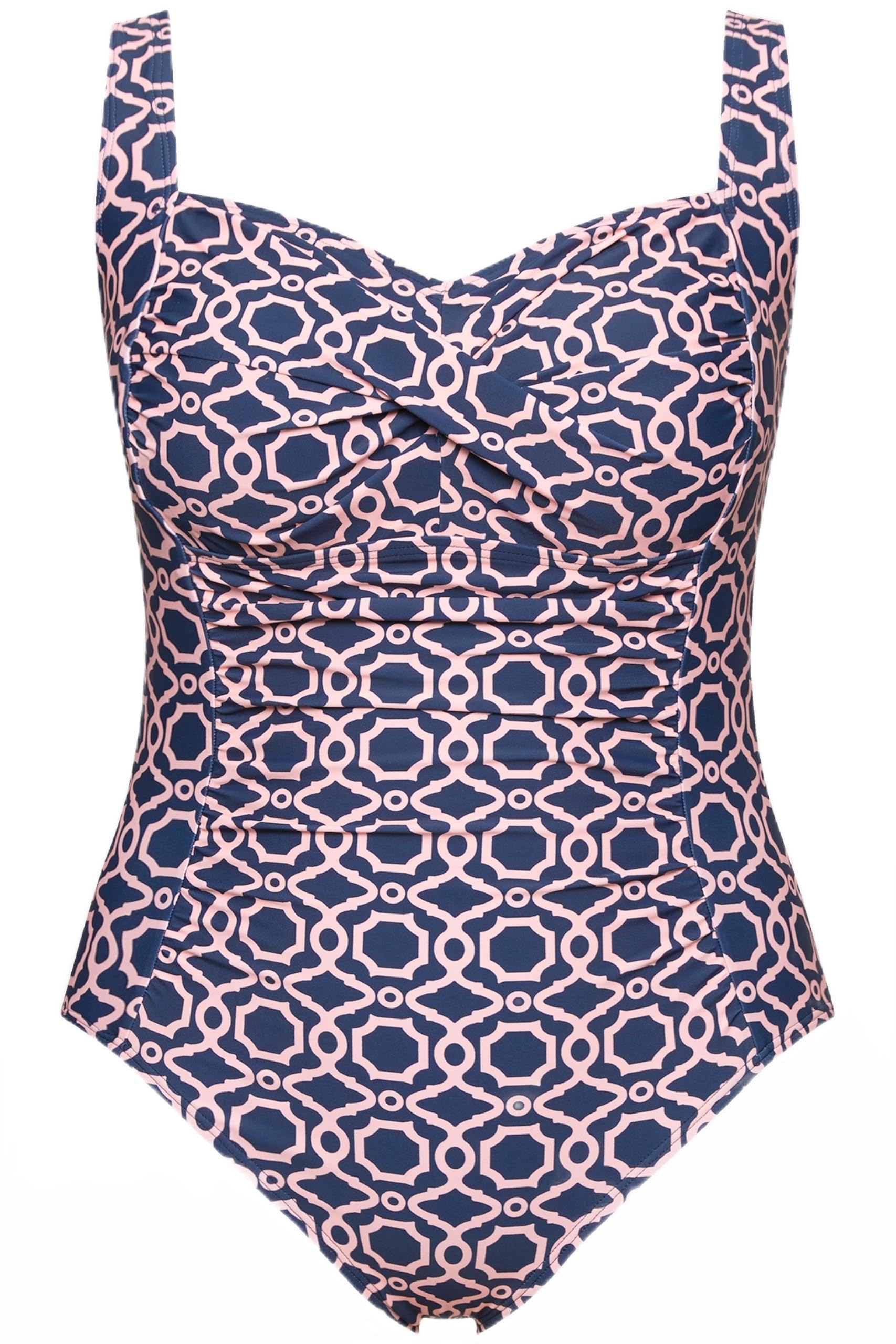 Ulla Popken Women's Marine Wear Plus Size Curvy Geometric One Piece Swimsuit 32 832265740-58