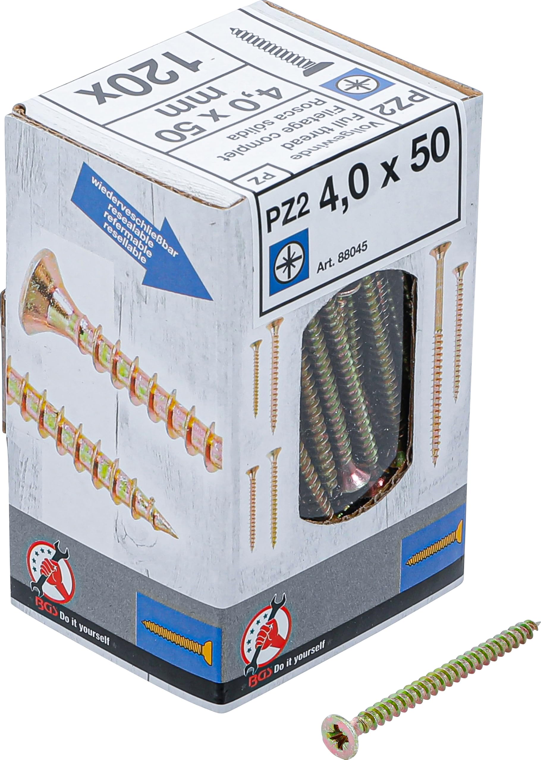 BGS DIY 88045 | Multi-Purpose Screws | Cross Slot PZ2 | 4.0 x 50 mm | 120 pcs. — image 1