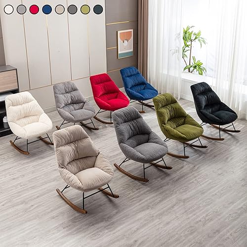 Miniatura 9 de Silla mecedora tapizada capitonada para guardería de bebé sillón moderno con respaldo alto para sala de estar dormitorio oficina beige caramelo