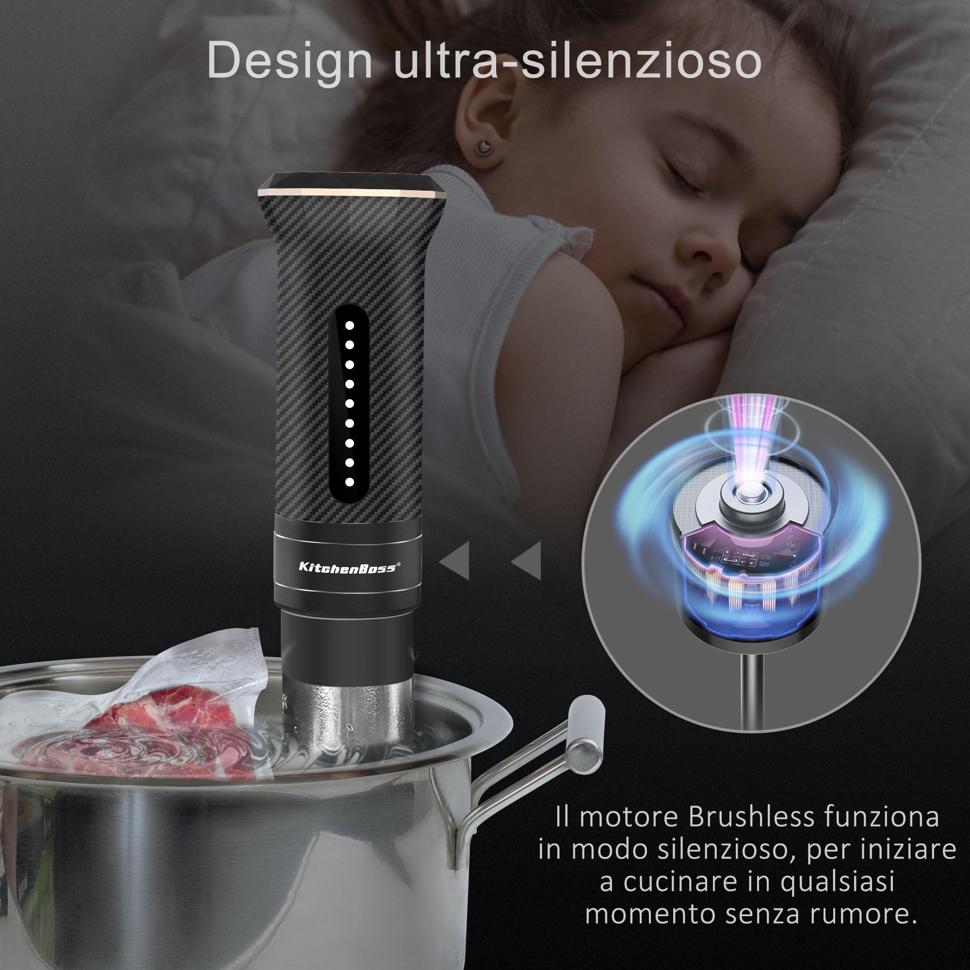 KitchenBoss G300T Sous Vide Roner 1100W Termocircolatore Immersione IPX7 Impermeabile 20 Ricette Prenotazione
