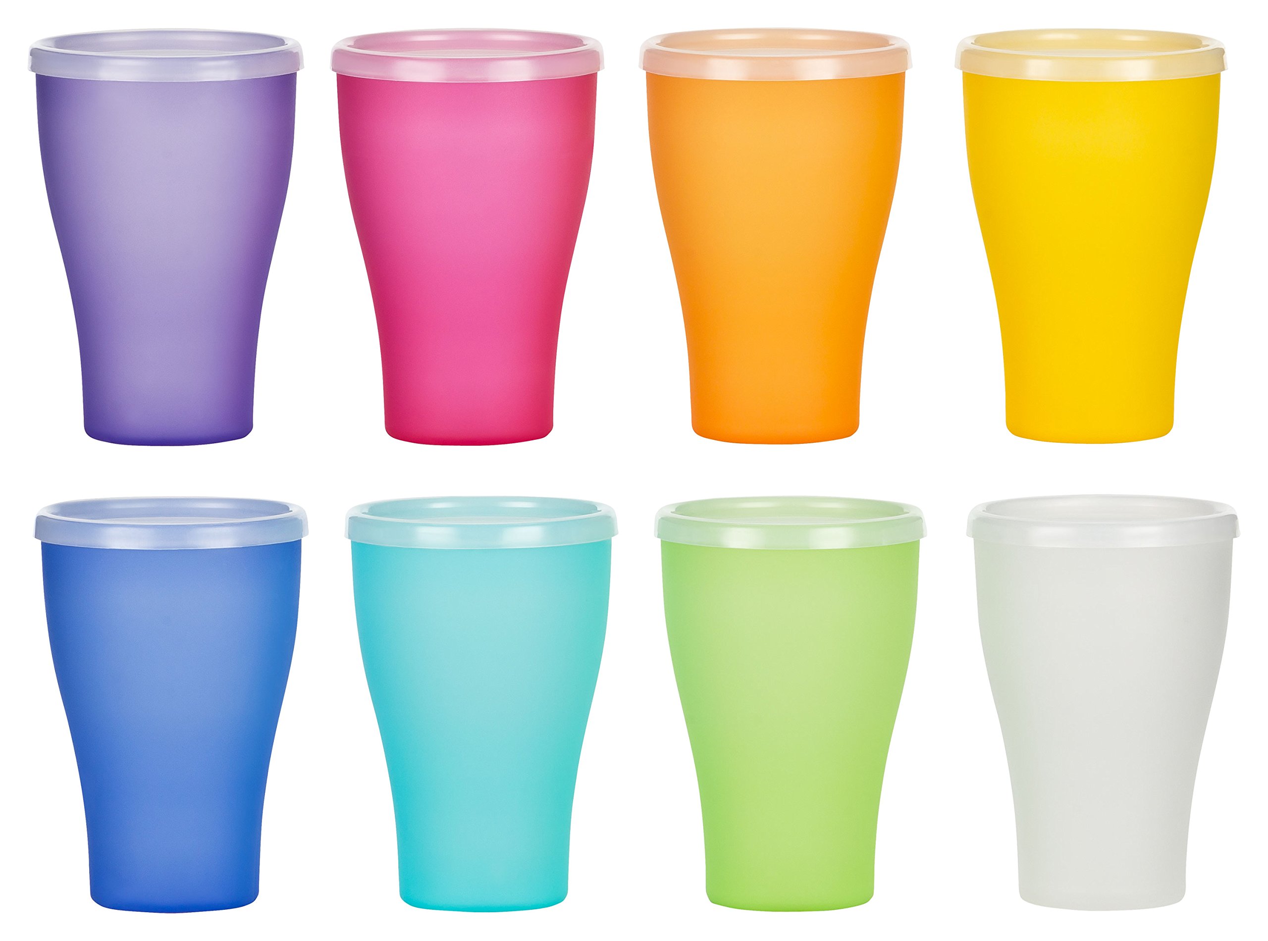 Kigima Plastikbecher mit Deckel 0,45l 8er Set Rainbow – Bunte, stabile Trinkbecher für Kinder, Partys, Festivals – Mehrweg Kunststoffbecher – Becher aus Plastik – Wiederverwendbare Plastik-Becher