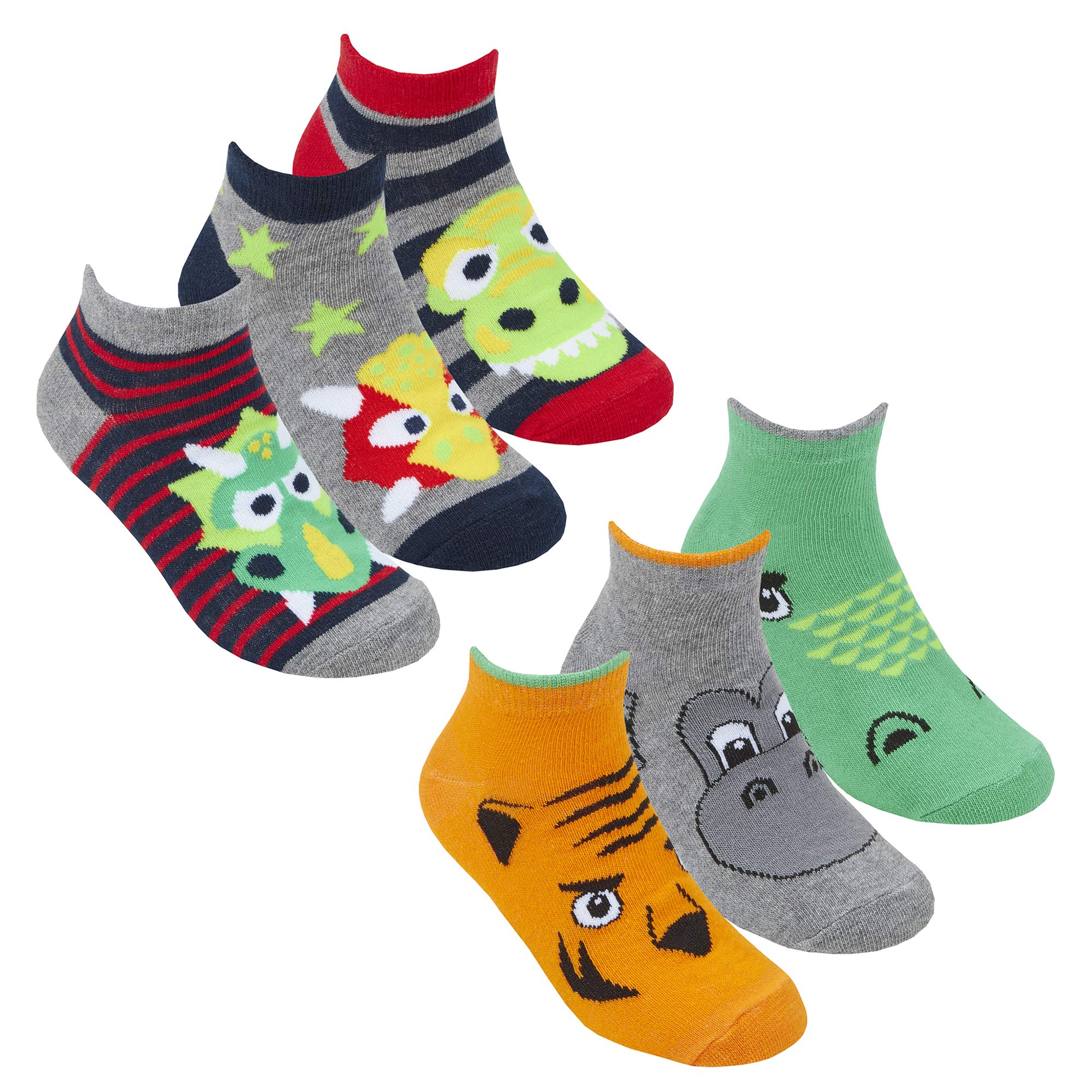Top Sox 6 Pairs Kids Boys Novelty Cartoon Socks Cotton Rich Everyday Funny Colourful 6-8.5
