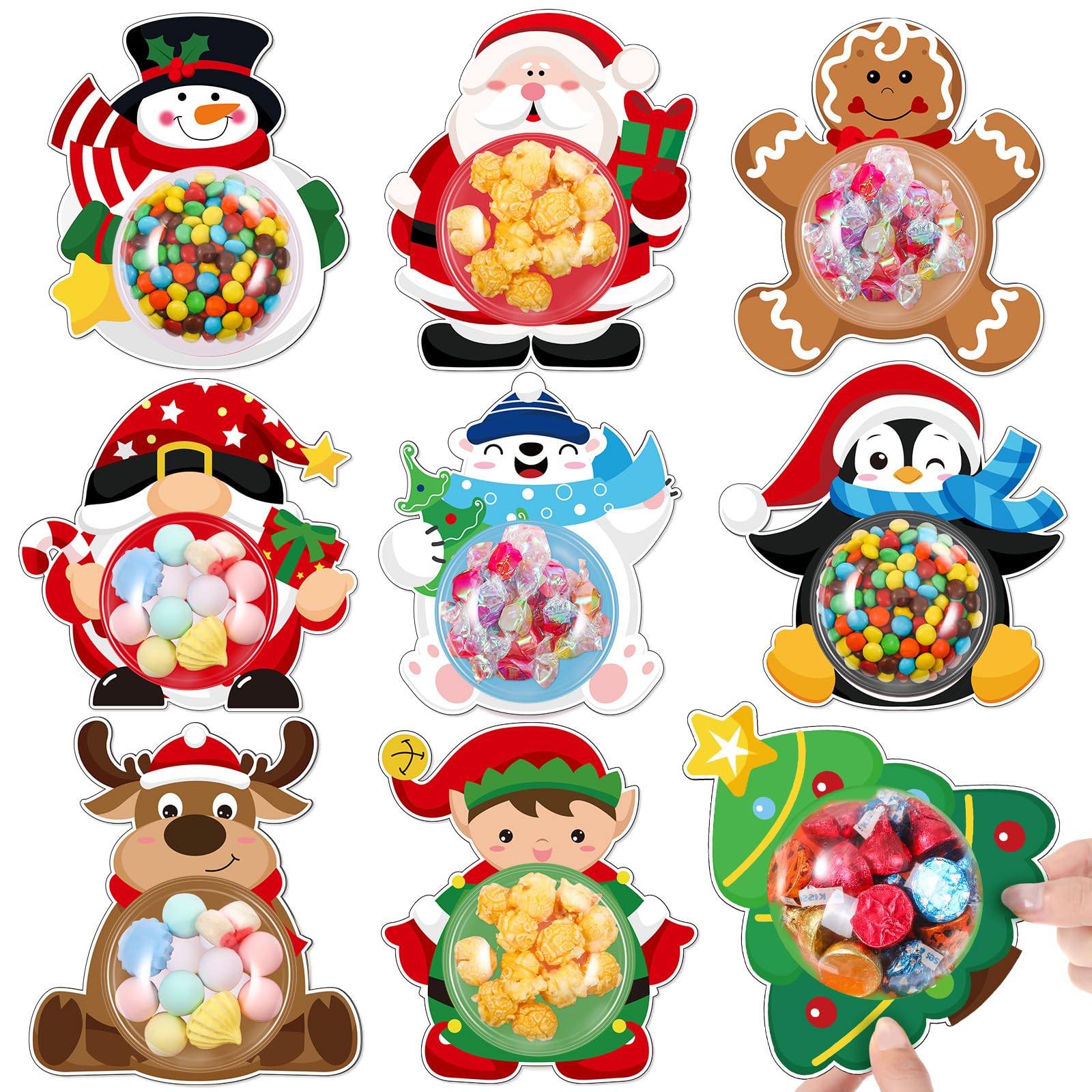 Blosssound 36 Sets Christmas Cards with Domes DIY Xmas Greeting Cards Snowman Santa Deer Gnomes Candy Holder Dome for Winter Holiday Gifts Cards