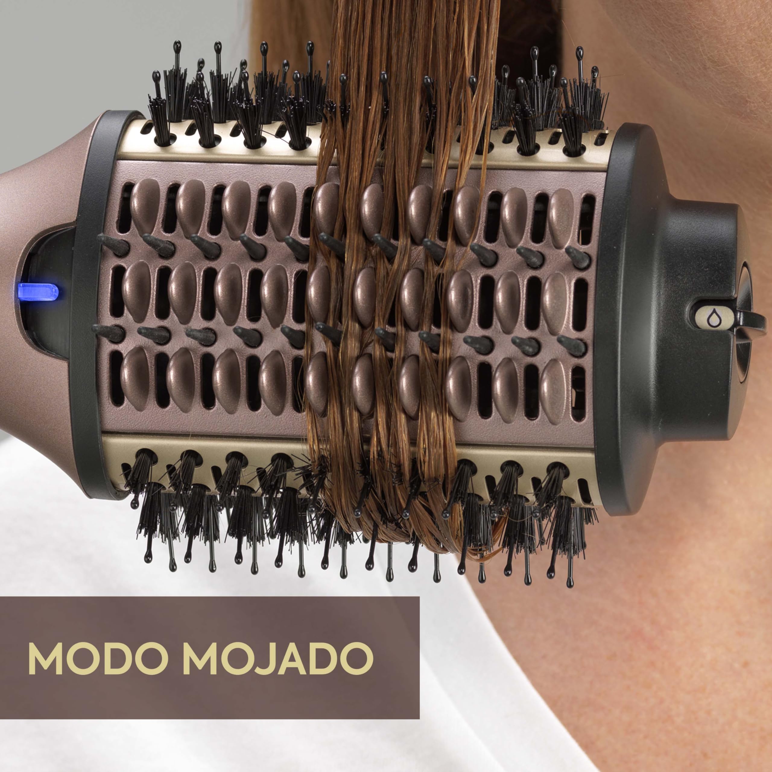 BaByliss Cepillo de Aire Air Power Volume 2 en 1 Secador de Pelo y Styler – Modo Húmedo y Seco, Cepillo Secador Moldeador, 3 ajustes de temperatura, Iónico, Cerámico, Dorado, AS95E