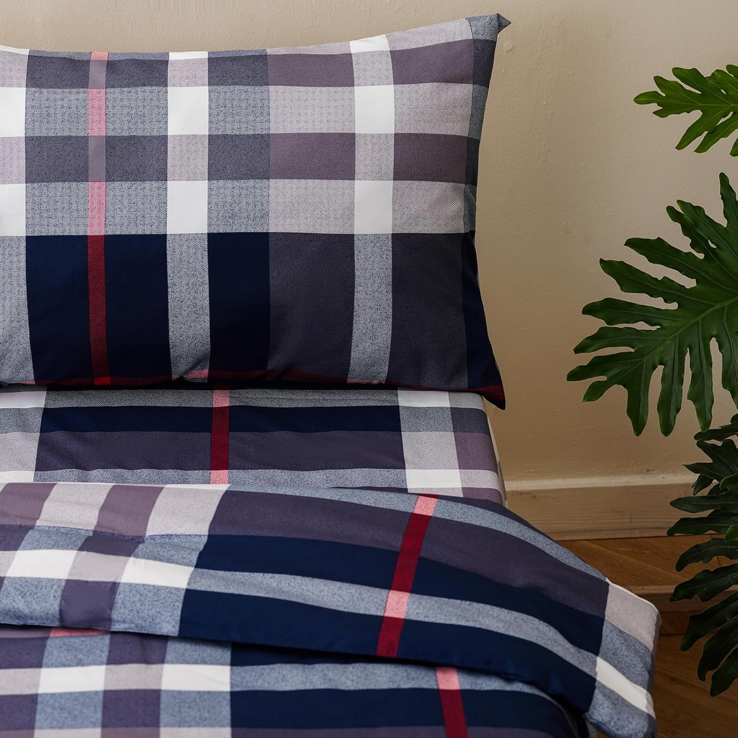 Pureant Blue Plaid Toddler Bedding Sets Buffalo Gray Blue Grid Comforter for Boys Geometric Plaid Bedding Soft Crib Bed Set Including Comforter, Flat Sheet, Fitted Sheet and Pillowcase