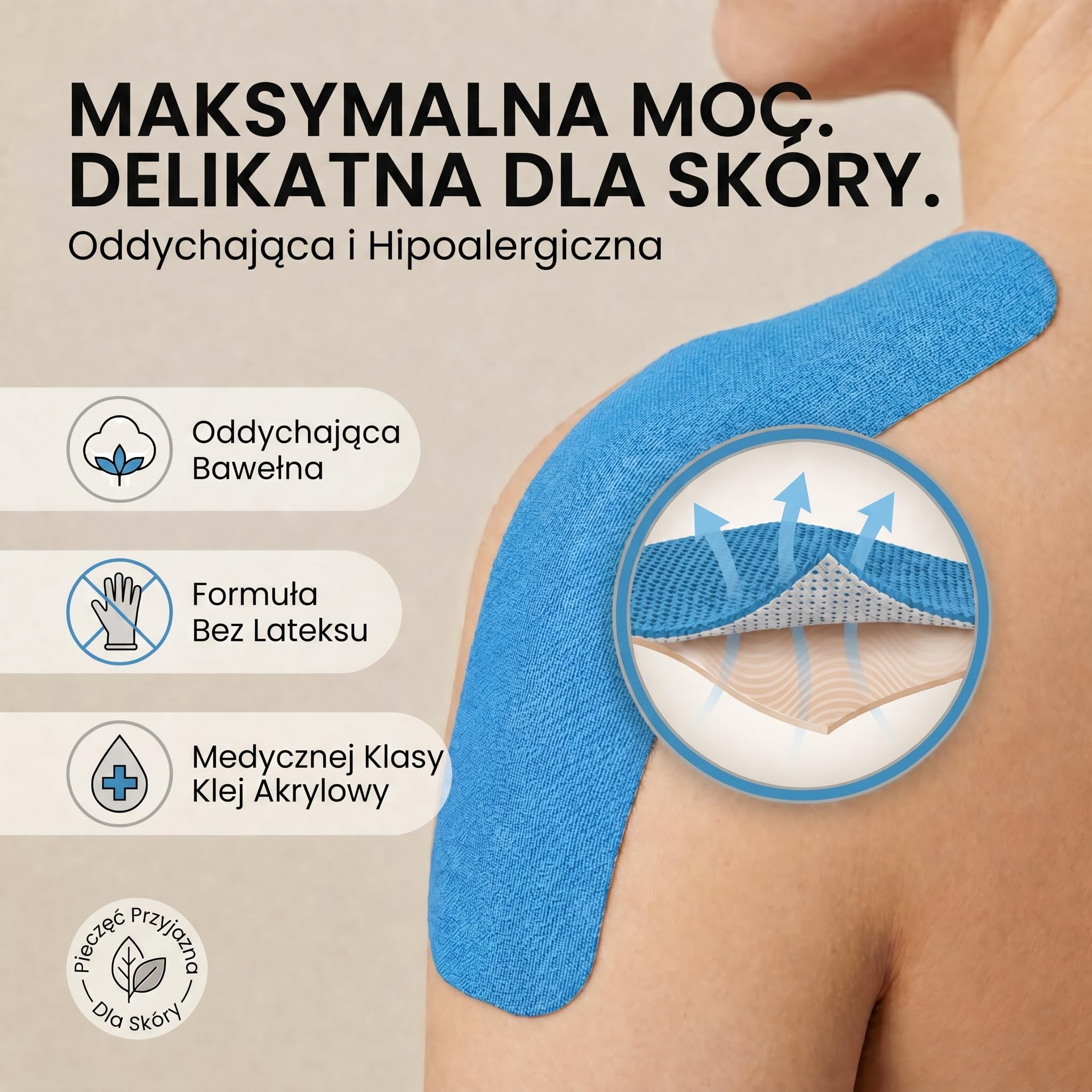 Body & Mind® Taśma Kinezjologiczna 5 m – 2,5/5/10 cm, Hipoalergiczna | Wodoodporna taśma kinesio do kolana, barku i pleców – 6 kolorów, rozciągliwość do 140%