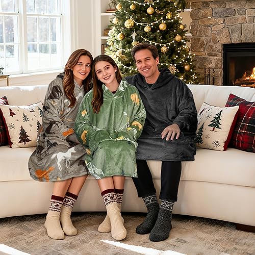 Miniatura 2 de Tirrinia Manta de gran tamaño con capucha para adultos, todos los patrones, sudadera Sherpa en blanco, como regalo cálido y divertido para hombres,