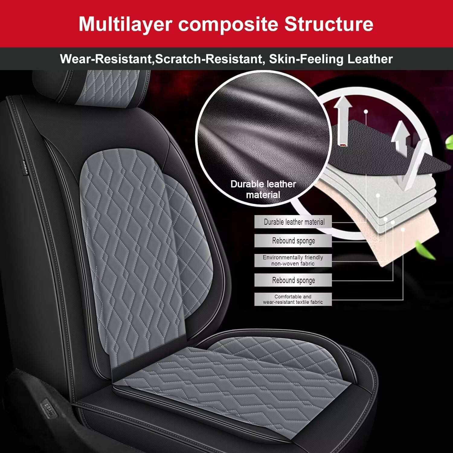 DISUTOGO 2 Front Car Seat Covers Fit for Volkswagen VW Taos 2022-2025 2026 Waterproof Faux Leather Seat Cushion Protector (2 Seats, Black&Grey)