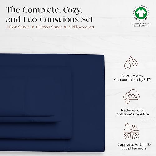 Miniatura 5 de Carressa Linen Sábanas de algodón orgánico tamaño King, 4 piezas con tejido de satén ultra suaves, transpirables, se adaptan a colchones de hasta 17