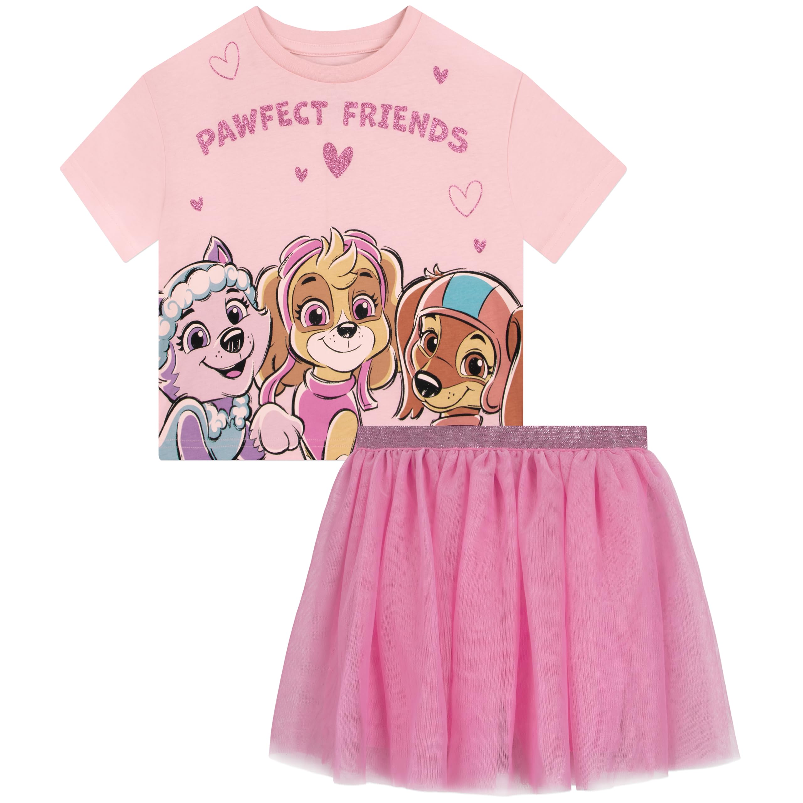 Paw Patrol T Shirt Bambina e Gonna Tutu, Completo 2 Pezzi Skye, Liberty ed Everest, Abbigliamento Bambina Estate