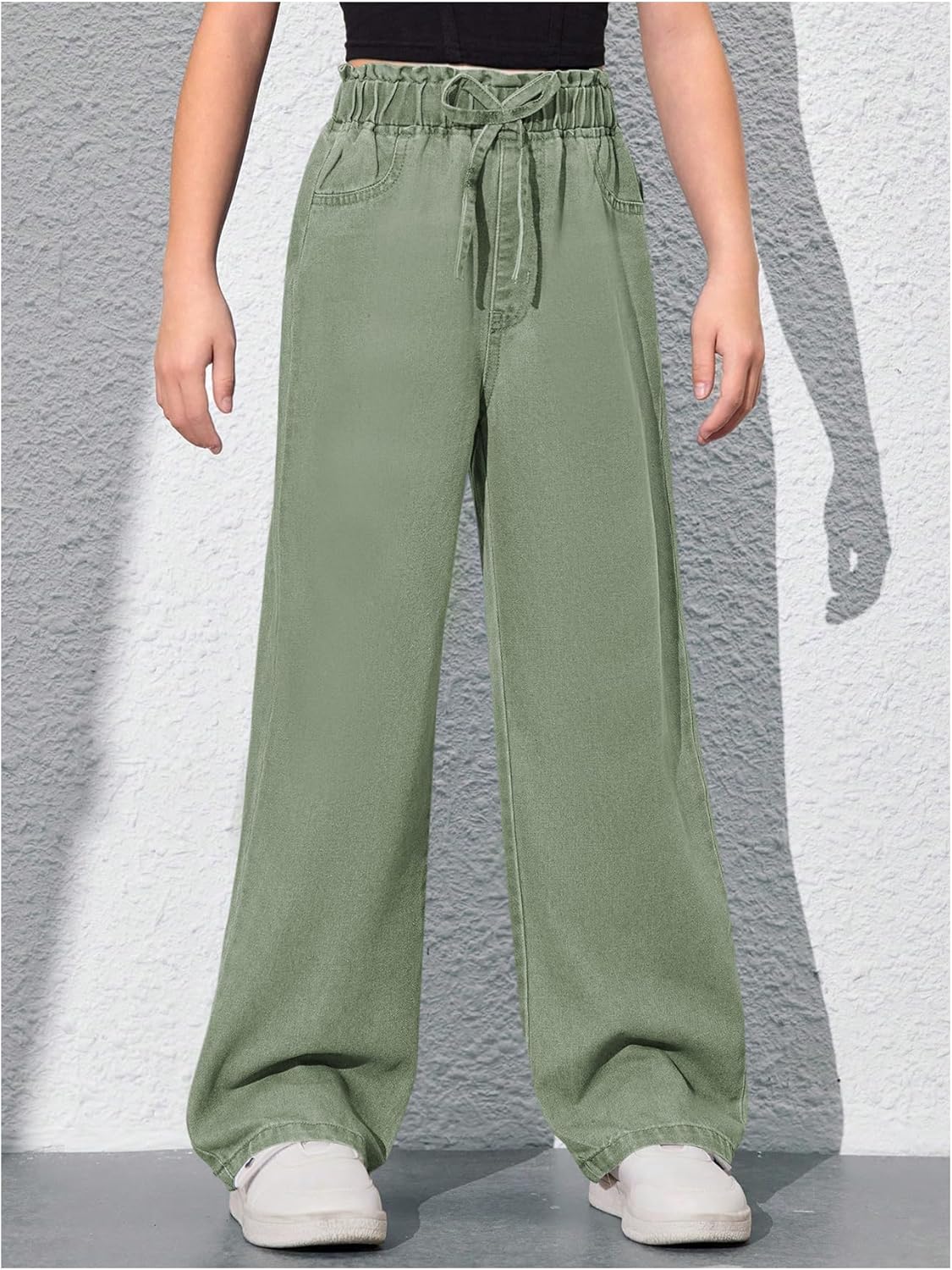 Girl's Baggy Wide Leg Jeans High Elastic Waisted Denim Pants Casual Jeans with Bow Y2K Streetwear - Image 4