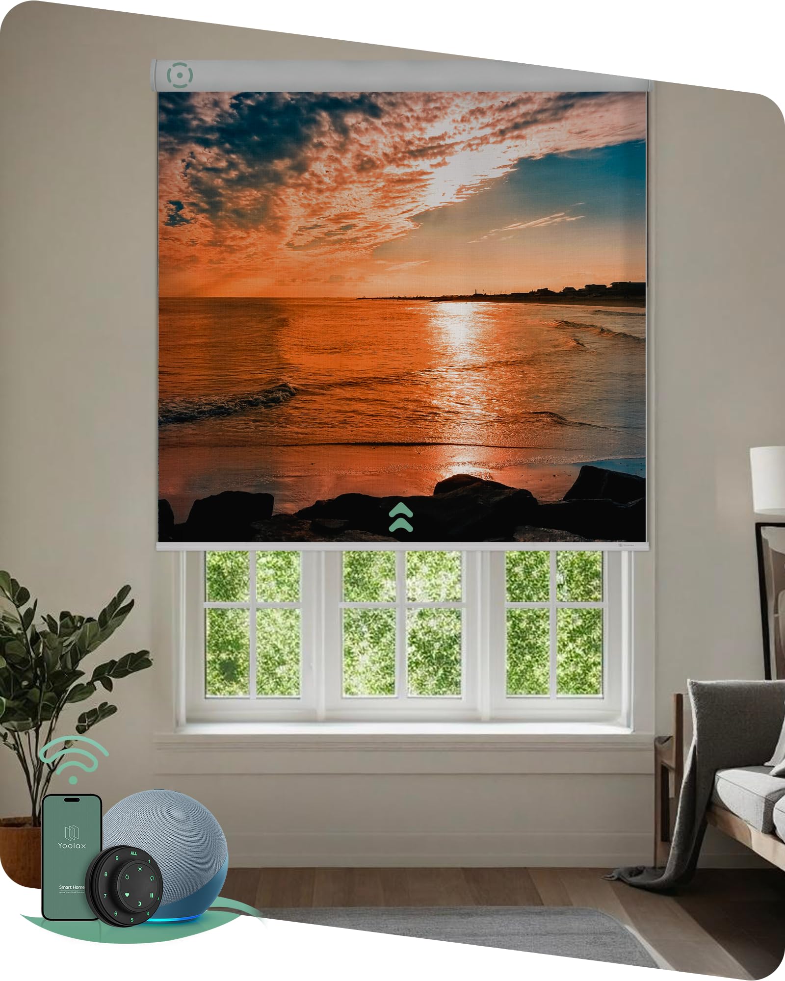 Yoolax Motorized Roller Shades with Remote, Personalized Image Printed Smart Blinds Work with Alexa, Automatic Shades for Windows Bedroom Office,