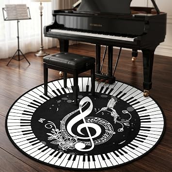 keepcute 3ft Round Music Area Rug Piano Notes Circular Floor Mat Decor